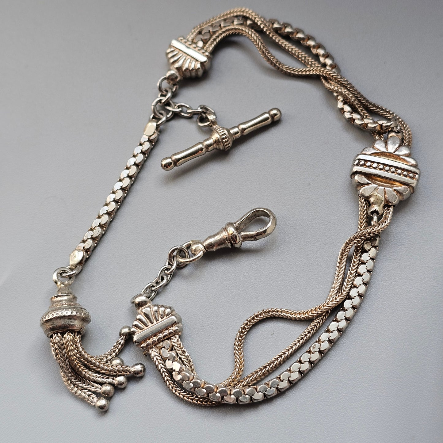 Antique Victorian N C Reading & Co Albertina Watch Chain White Metal