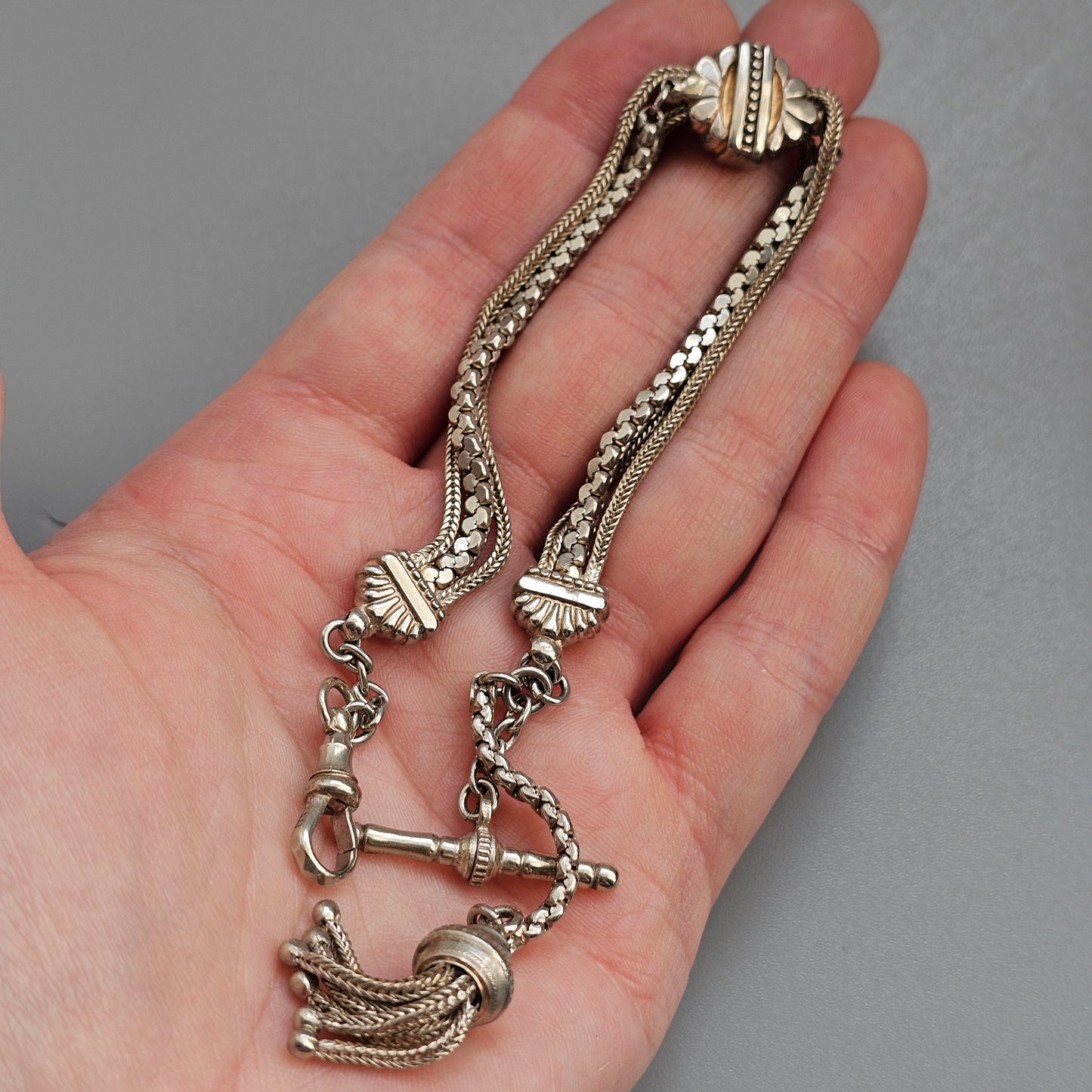 Antique Victorian N C Reading & Co Albertina Watch Chain White Metal