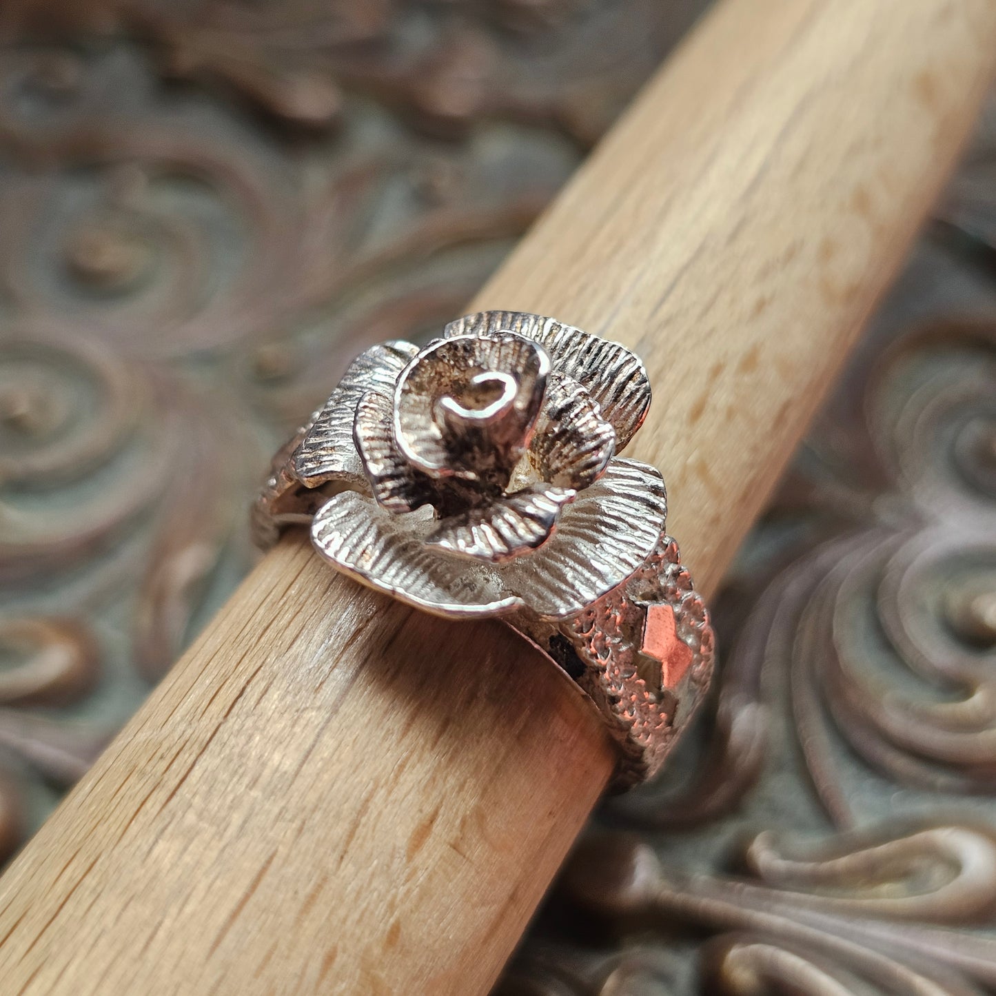 Vintage 1970s 1980s Silver Rose Flower Ring