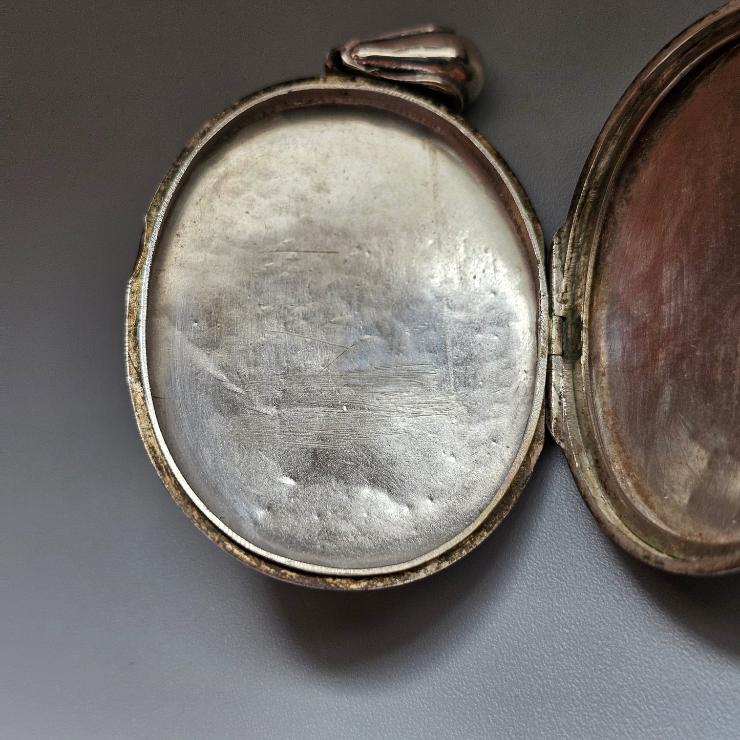 Large Victorian Engraved Silver Tone Locket with Monogram and Greek Key Border