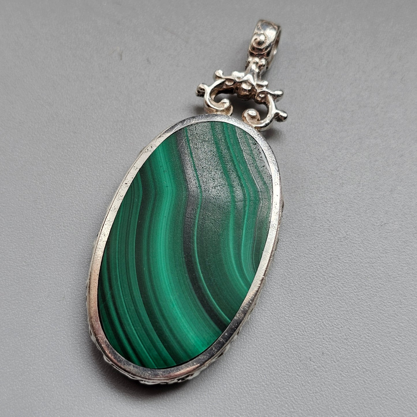Victorian Style Hallmarked Sterling Silver Rhodonite and Malachite Pendant