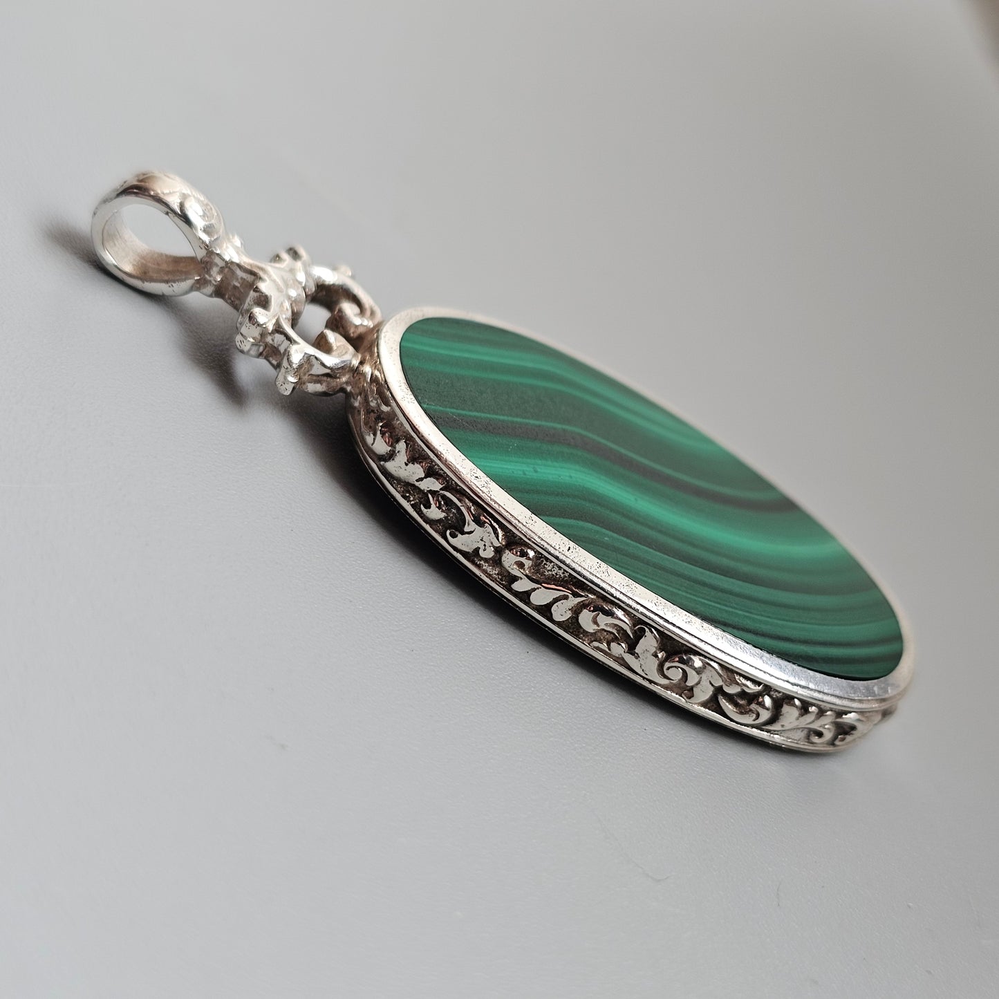 Victorian Style Hallmarked Sterling Silver Rhodonite and Malachite Pendant