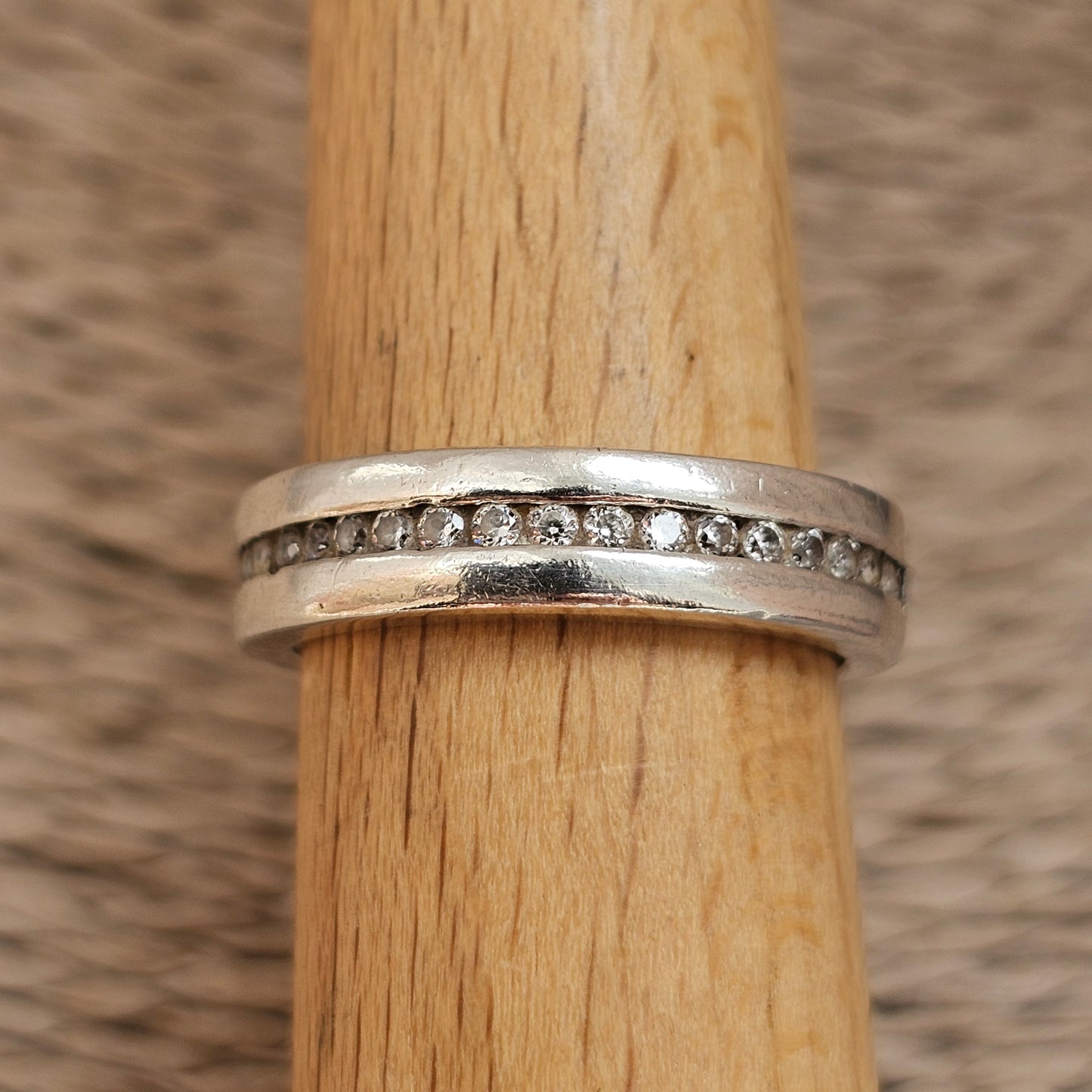 Vintage Sterling Silver Cubic Zirconia Channel Band Ring