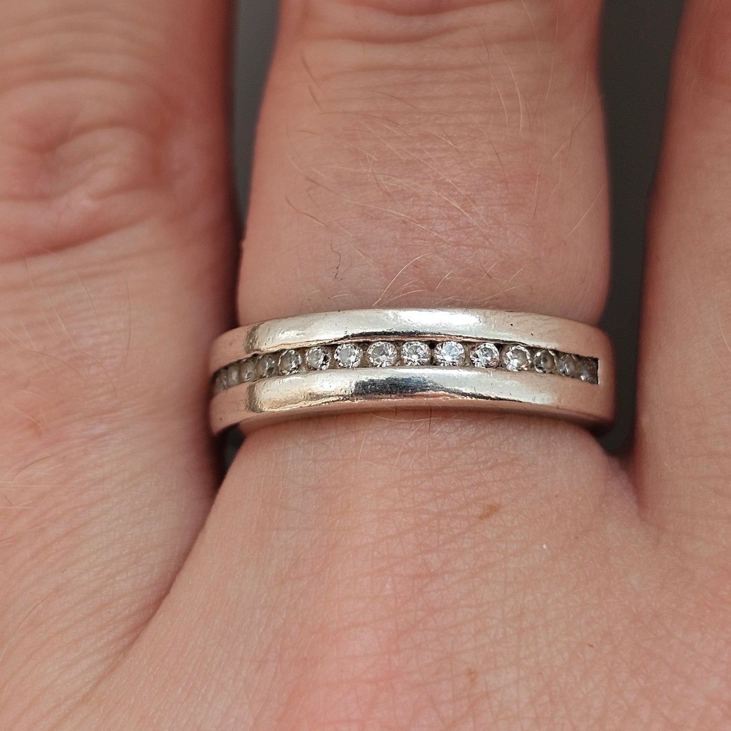 Vintage Sterling Silver Cubic Zirconia Channel Band Ring
