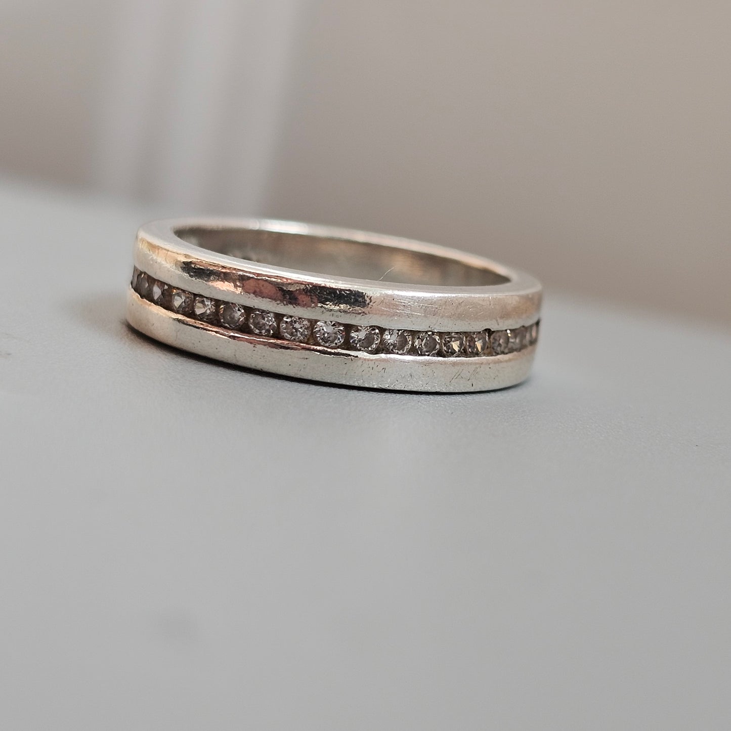 Vintage Sterling Silver Cubic Zirconia Channel Band Ring