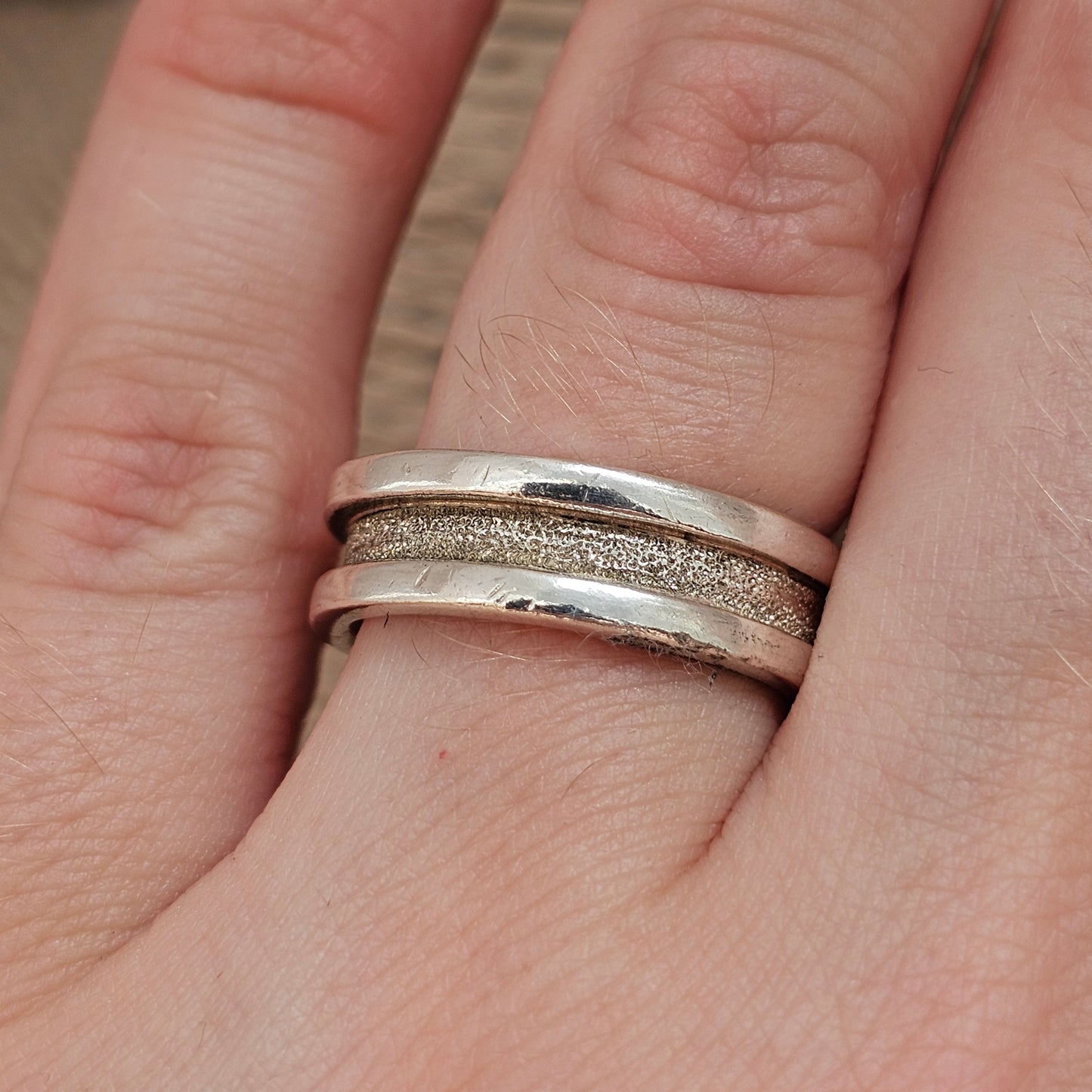 Vintage Sterling Silver Textured Channel Band Ring