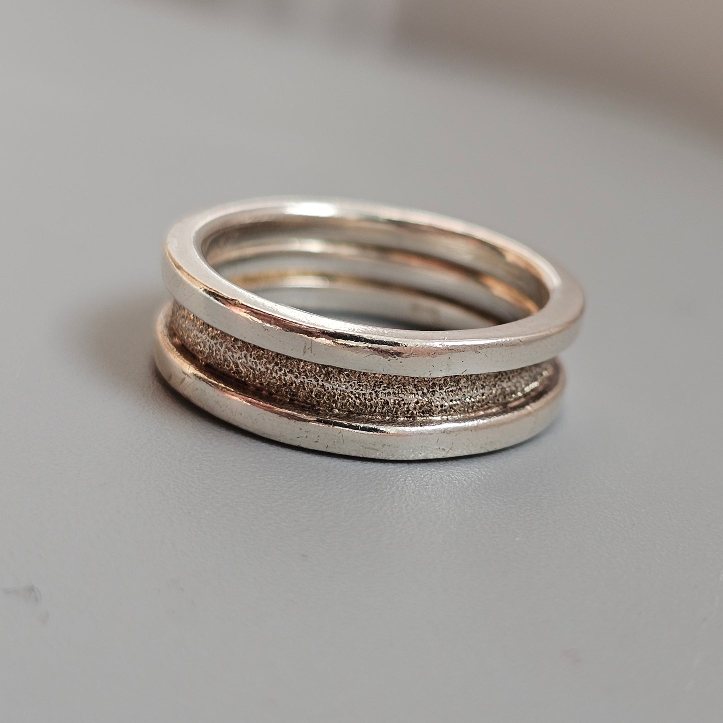 Vintage Sterling Silver Textured Channel Band Ring