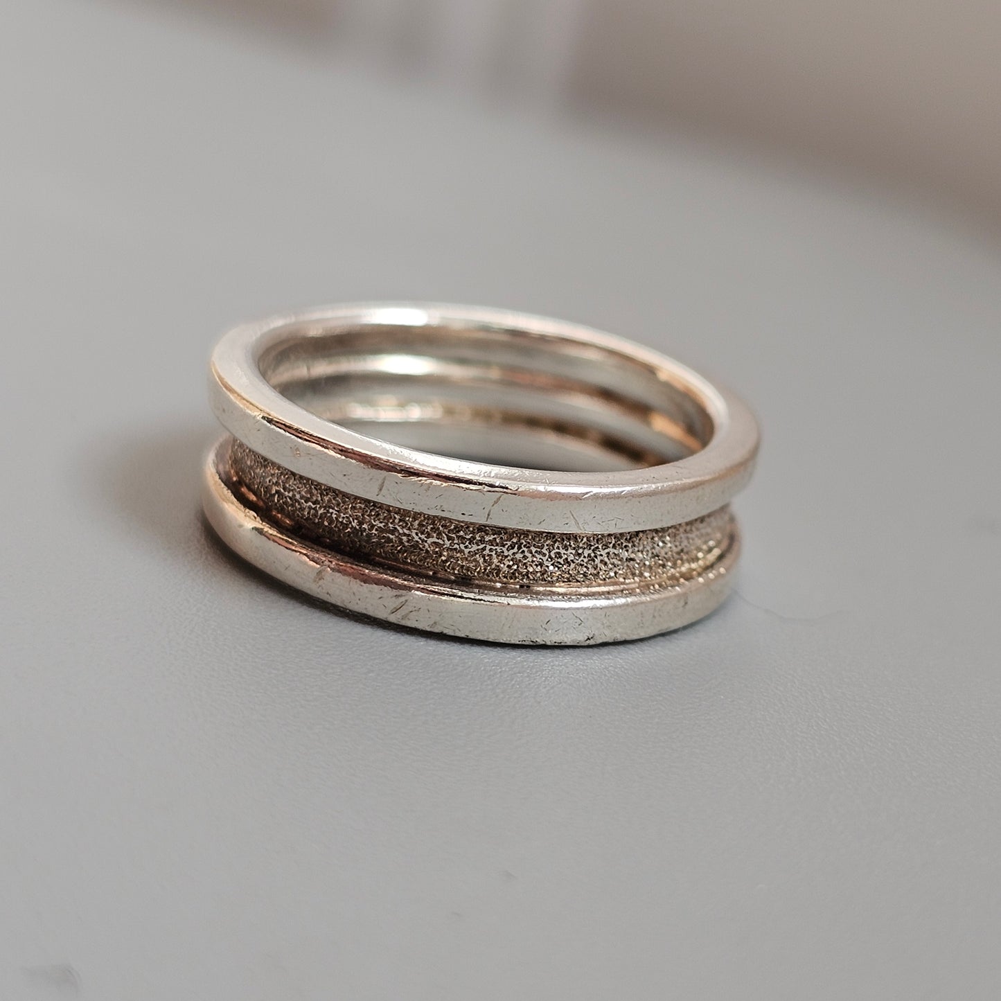 Vintage Sterling Silver Textured Channel Band Ring