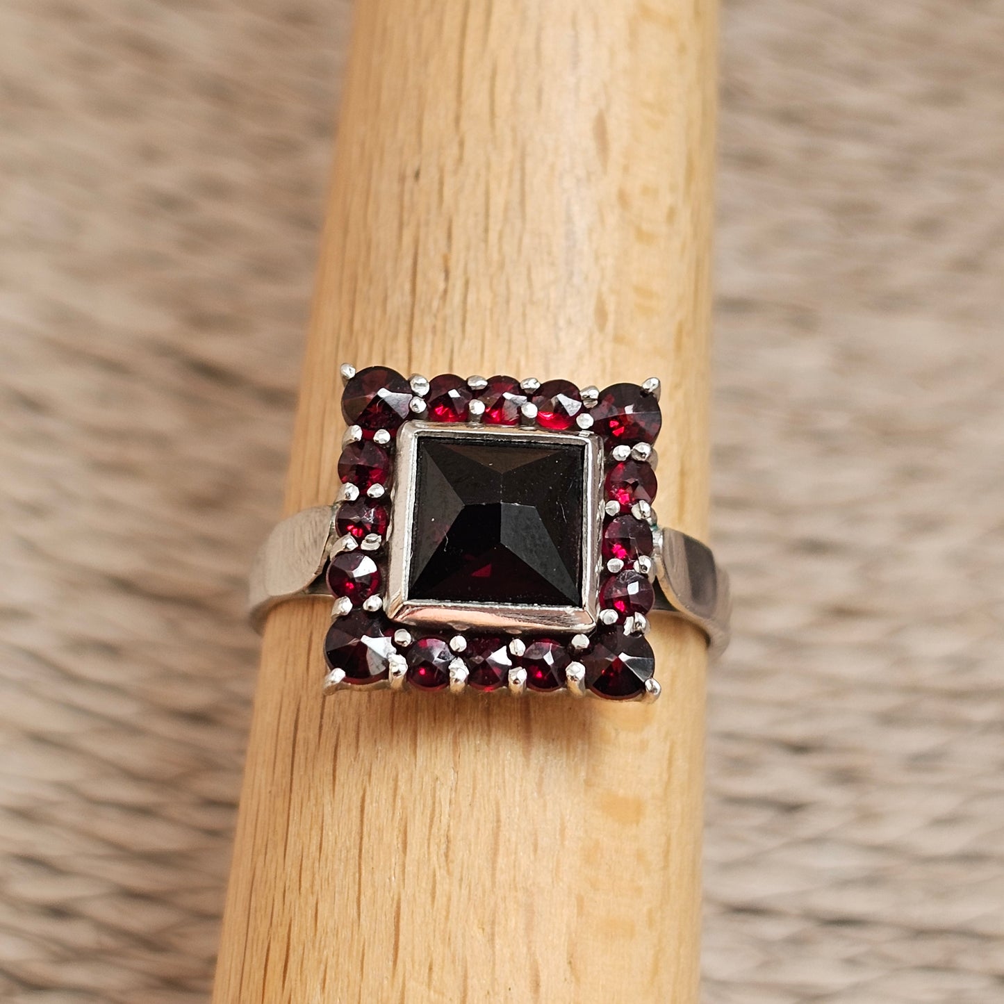 Vintage Sterling Silver Garnet Cluster Cocktail Ring