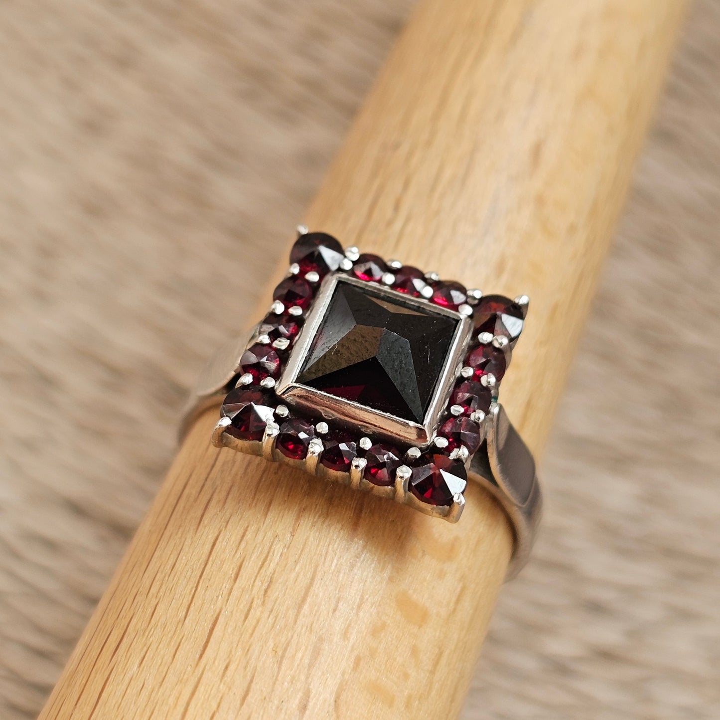Vintage Sterling Silver Garnet Cluster Cocktail Ring