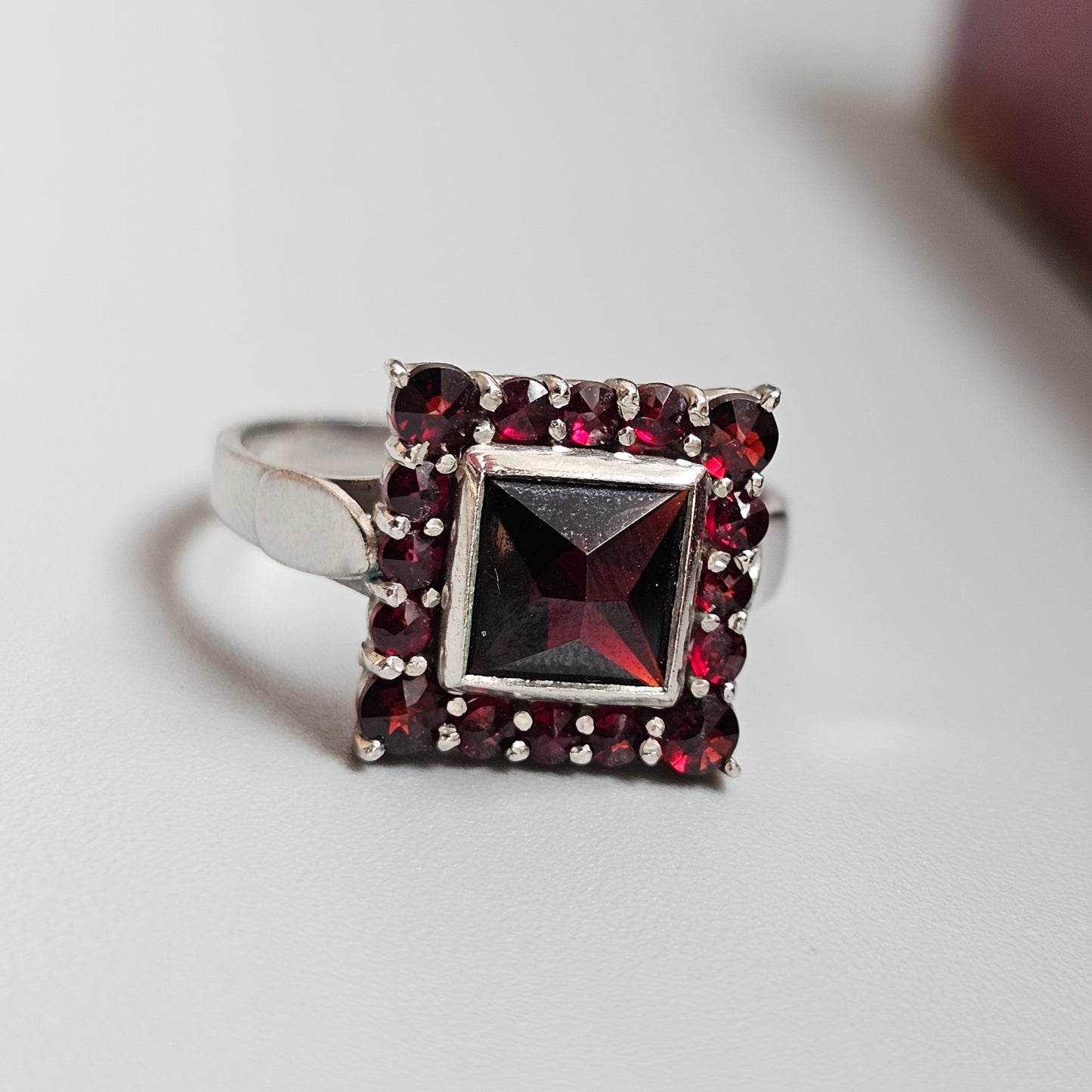 Vintage Sterling Silver Garnet Cluster Cocktail Ring