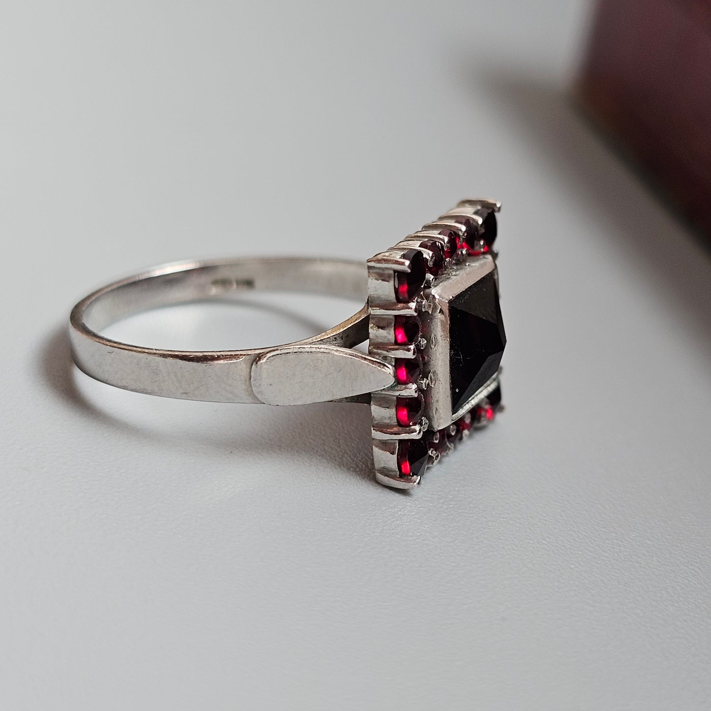 Vintage Sterling Silver Garnet Cluster Cocktail Ring