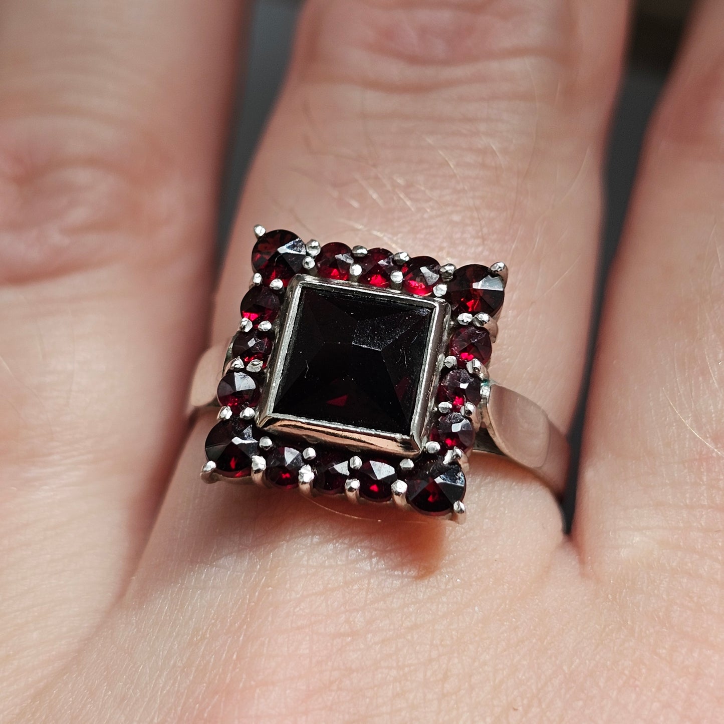Vintage Sterling Silver Garnet Cluster Cocktail Ring