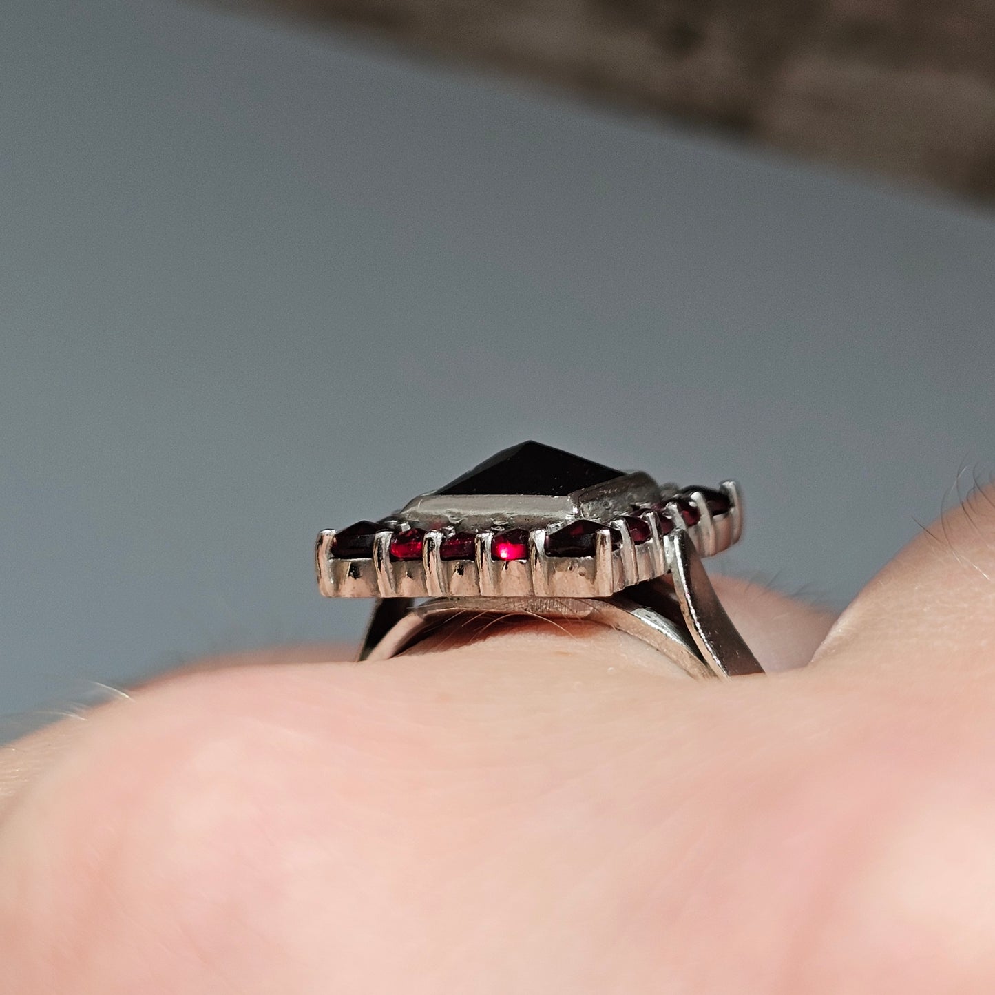 Vintage Sterling Silver Garnet Cluster Cocktail Ring