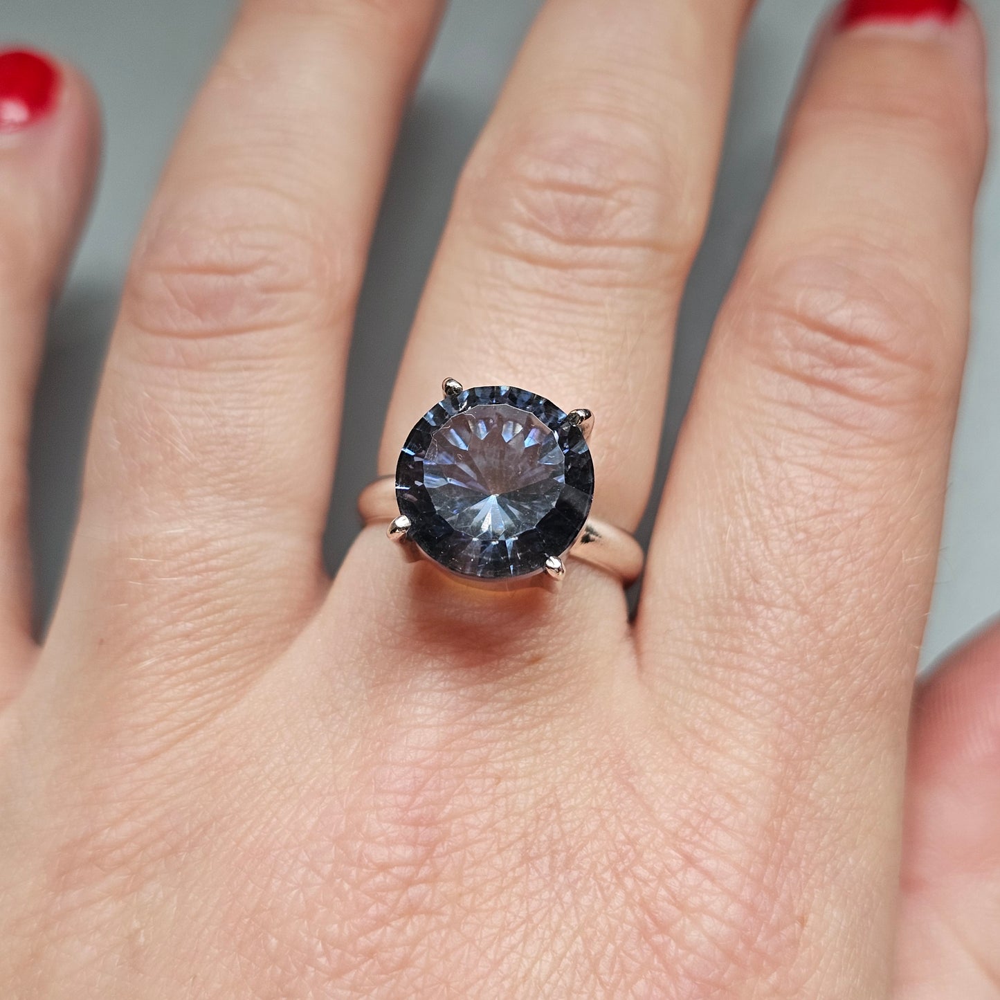Vintage Sterling Silver Blue Spinel Solitaire Cocktail Ring