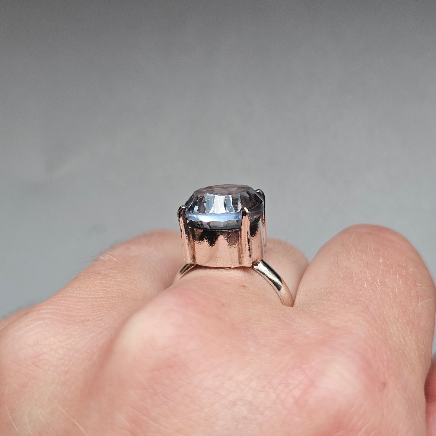 Vintage Sterling Silver Blue Spinel Solitaire Cocktail Ring