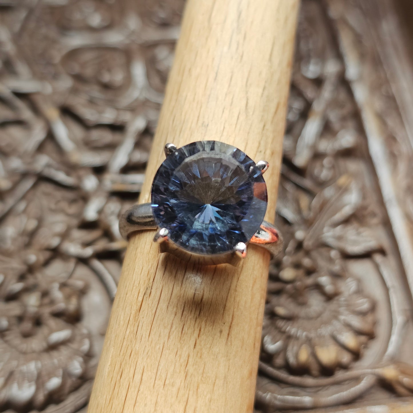 Vintage Sterling Silver Blue Spinel Solitaire Cocktail Ring