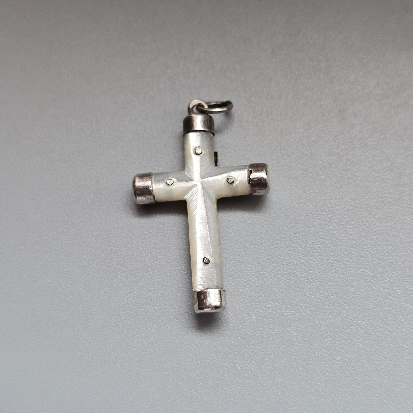 Vintage Silver Mother of Pearl Crucifix Charm Pendant