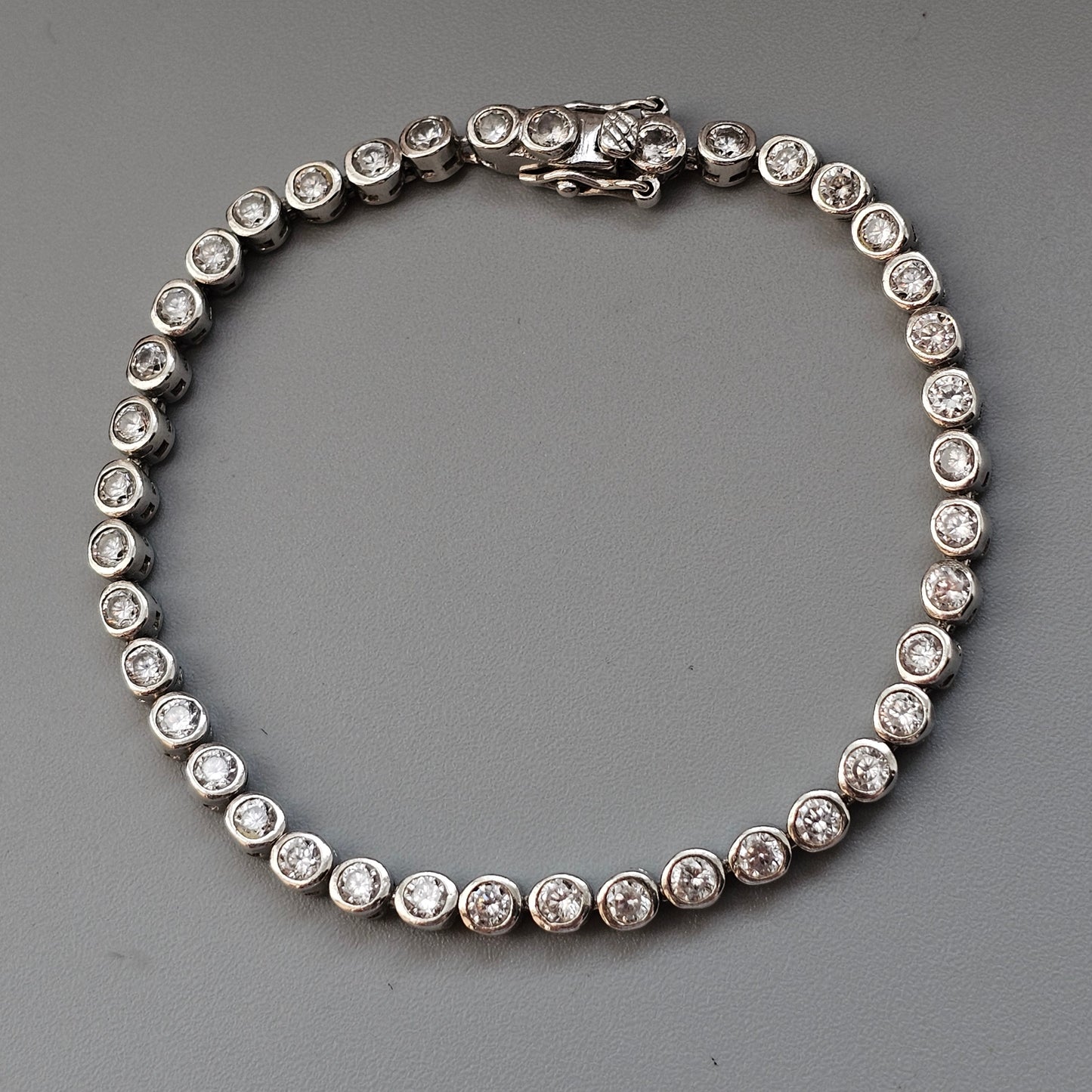 Contemporary Hallmarked Sterling Silver Cubic Zirconia Tennis Bracelet