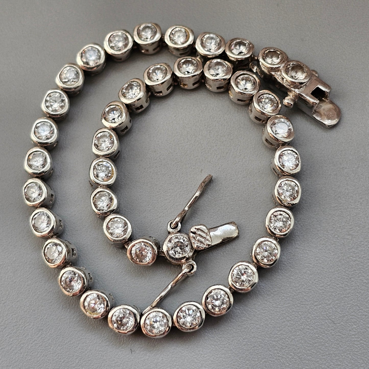 Contemporary Hallmarked Sterling Silver Cubic Zirconia Tennis Bracelet