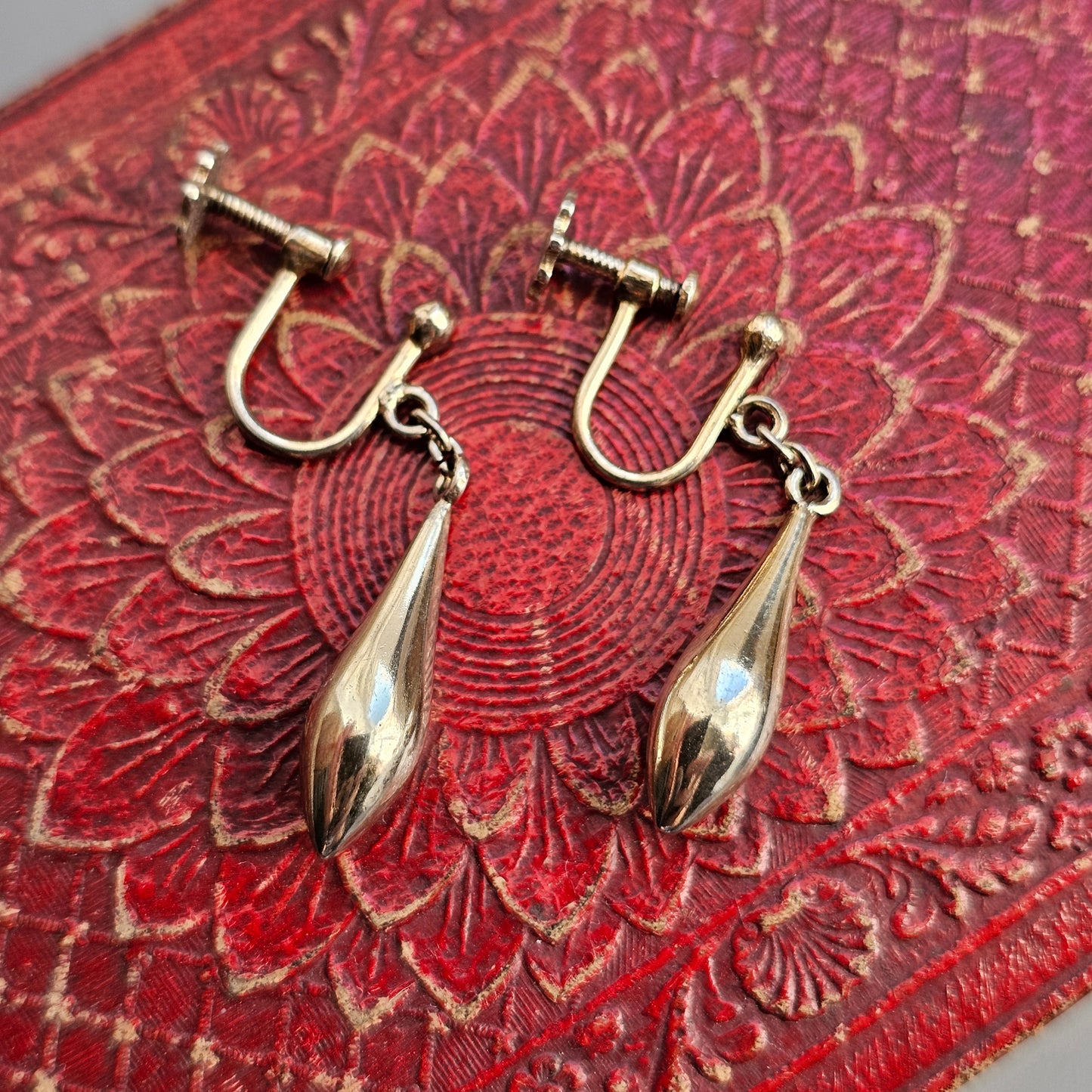 Vintage 1930s 1940s Finnish Silver Gilt Torpedo Drop Earrings Screw Fittings