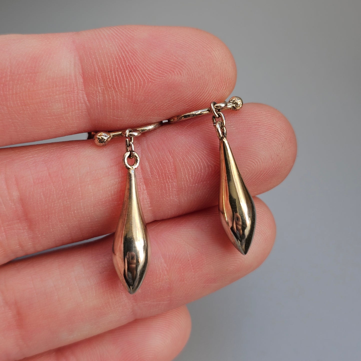 Vintage 1930s 1940s Finnish Silver Gilt Torpedo Drop Earrings Screw Fittings