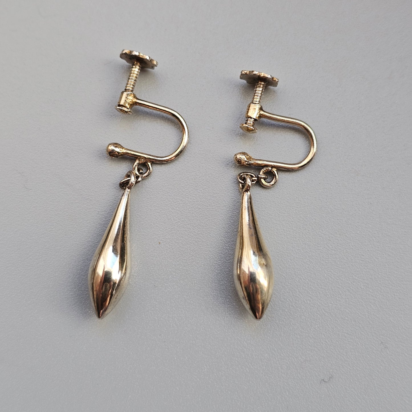 Vintage 1930s 1940s Finnish Silver Gilt Torpedo Drop Earrings Screw Fittings