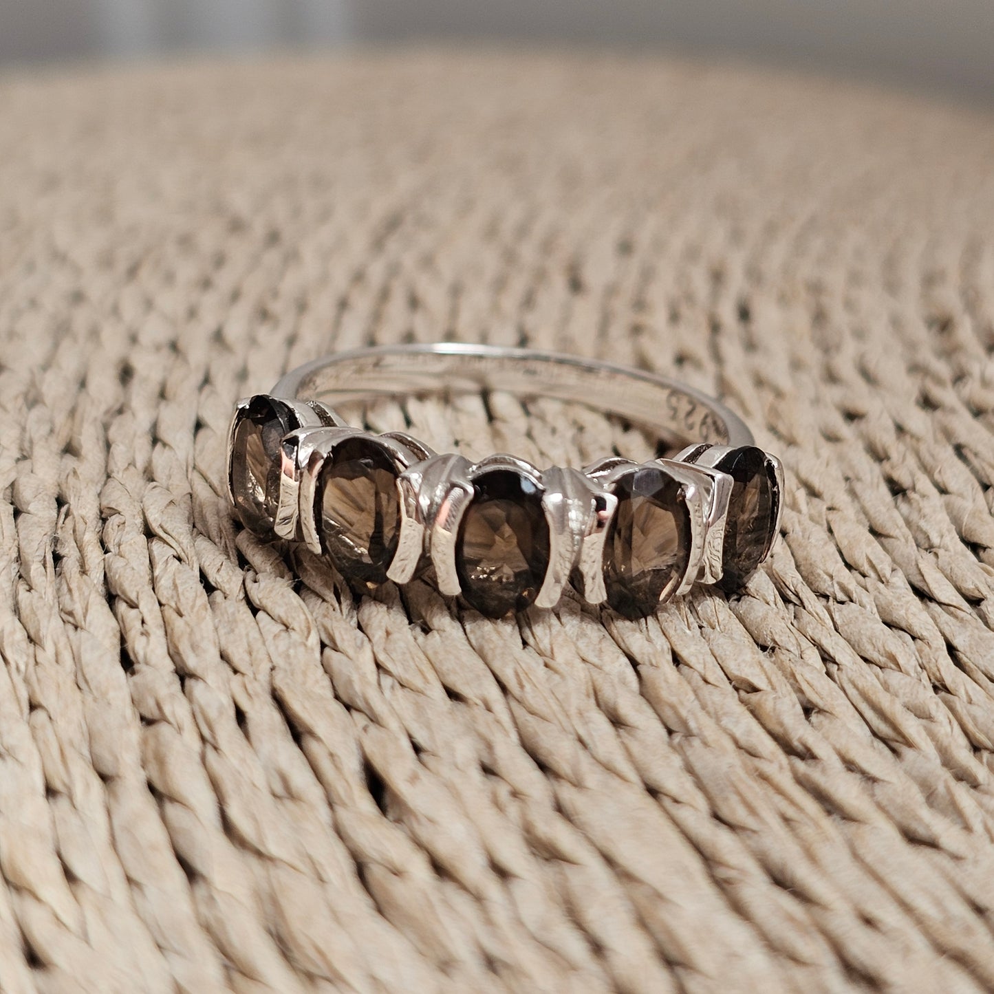 Sterling Silver Smoky Quartz Five Stone Ring