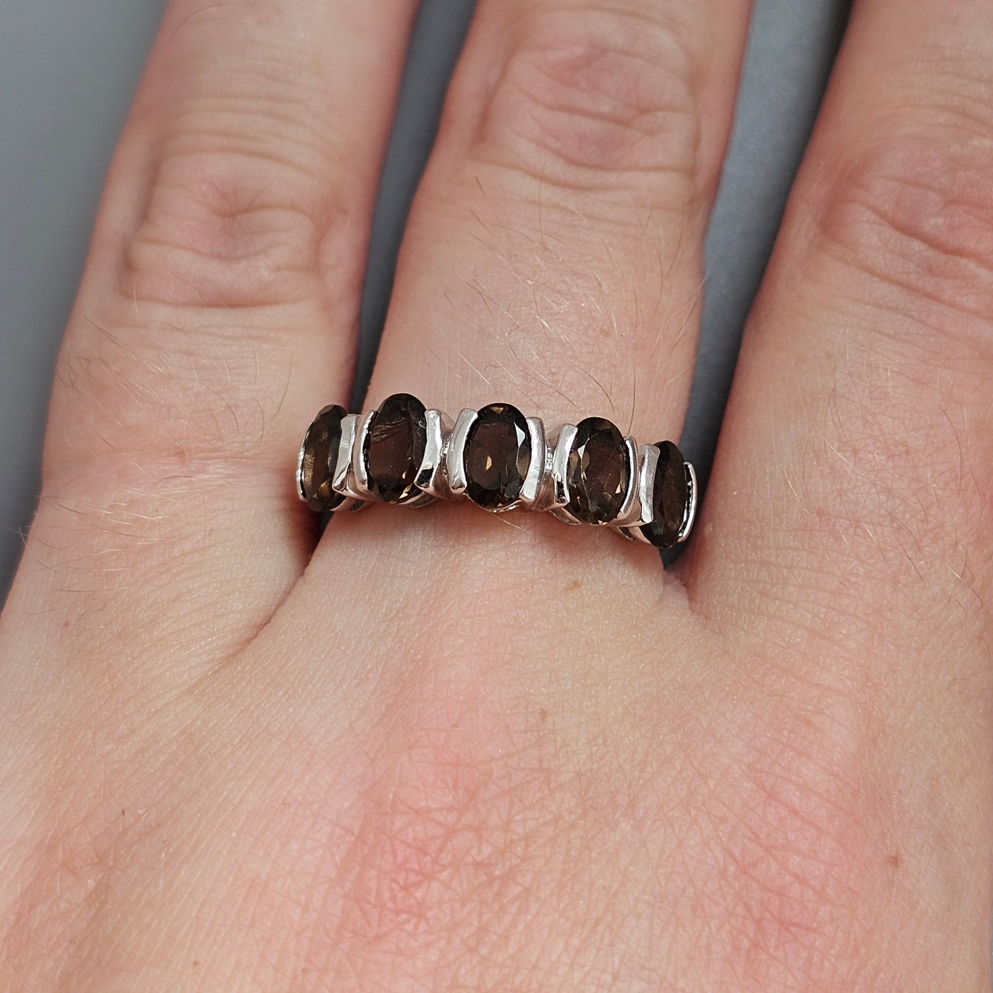 Sterling Silver Smoky Quartz Five Stone Ring