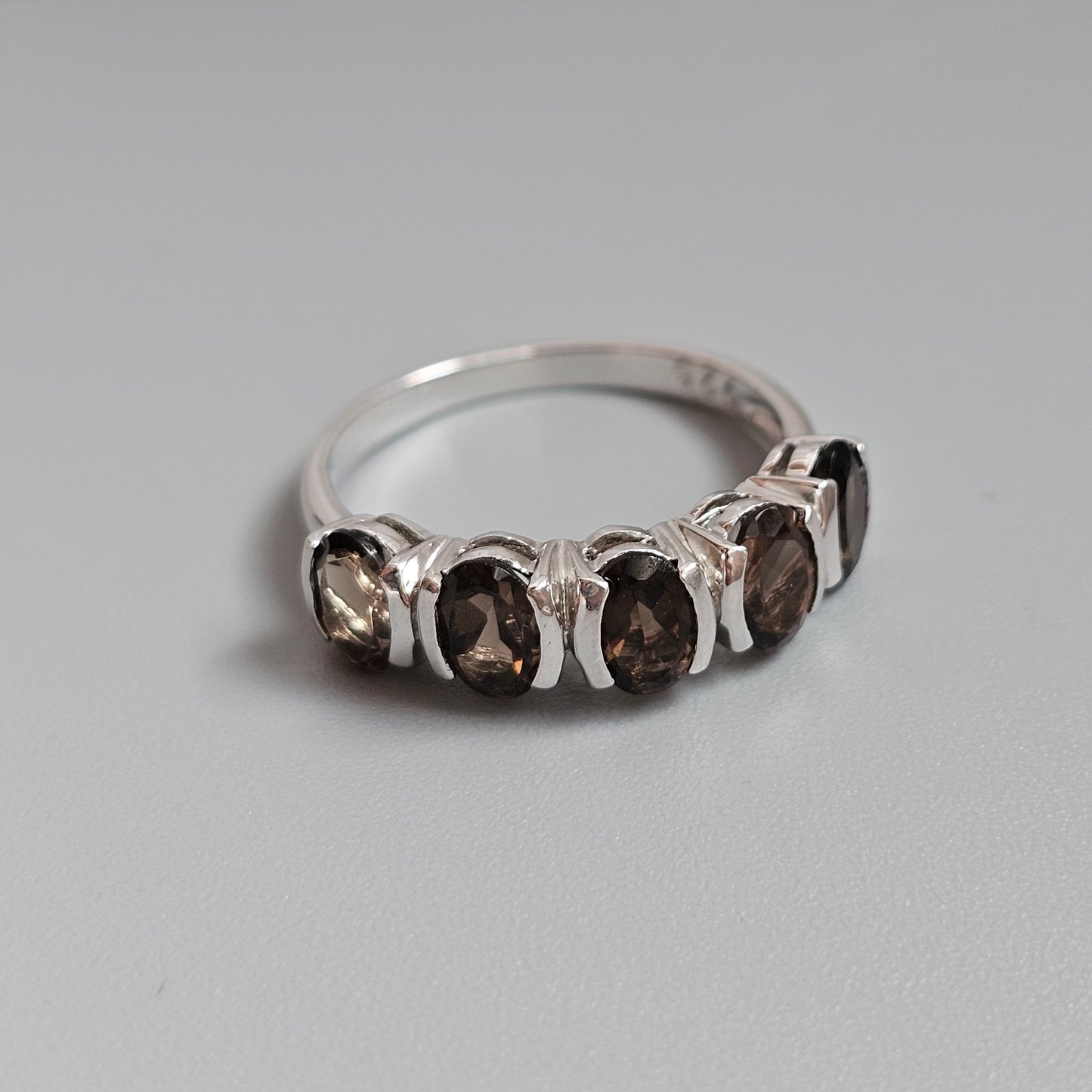 Sterling Silver Smoky Quartz Five Stone Ring