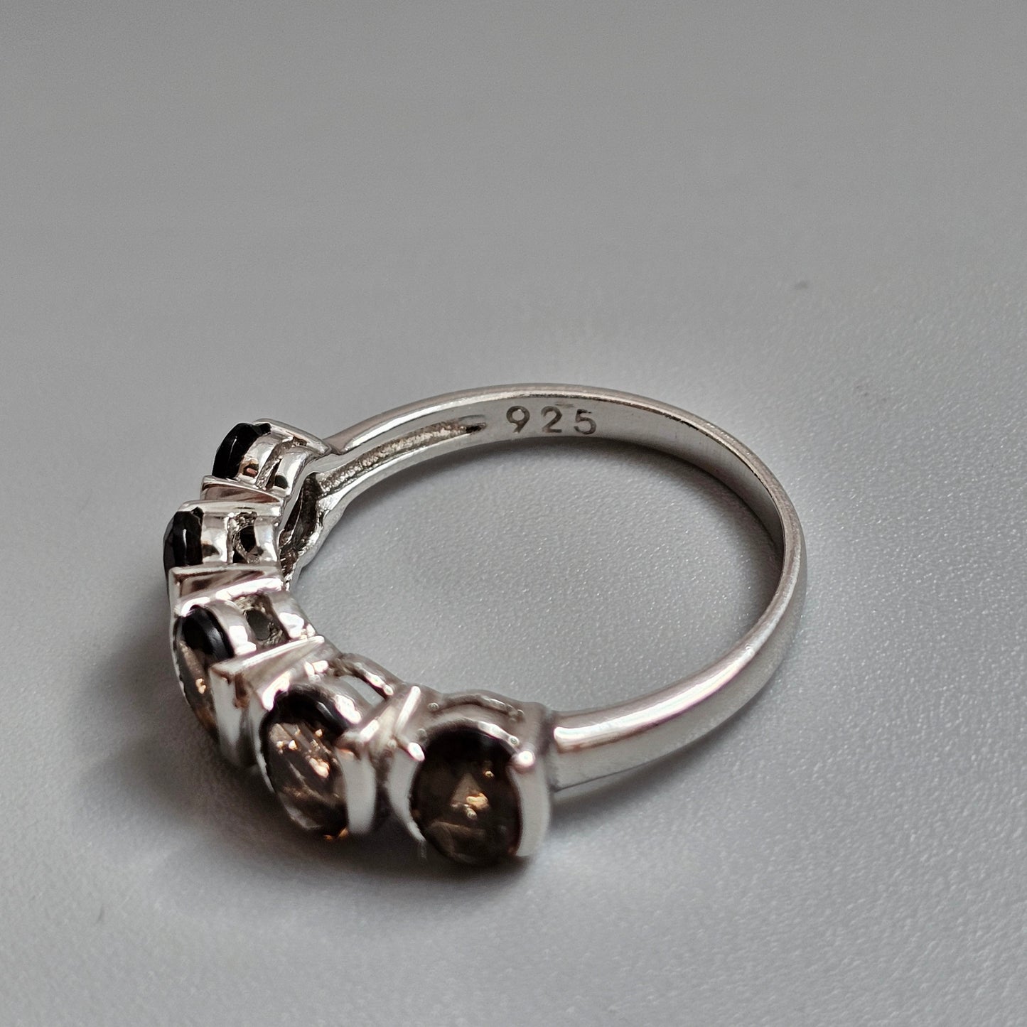 Sterling Silver Smoky Quartz Five Stone Ring