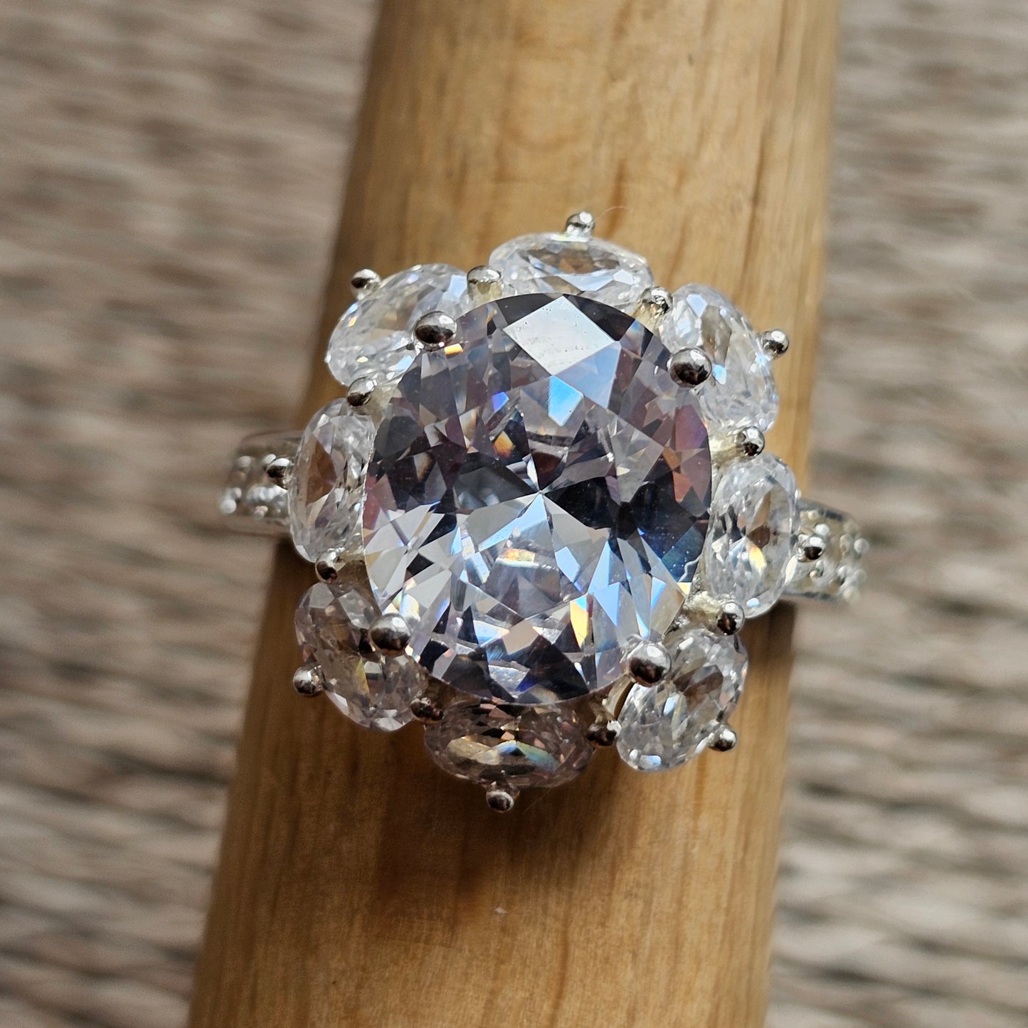 Sterling Silver Cubic Zirconia Oval Cluster Ring