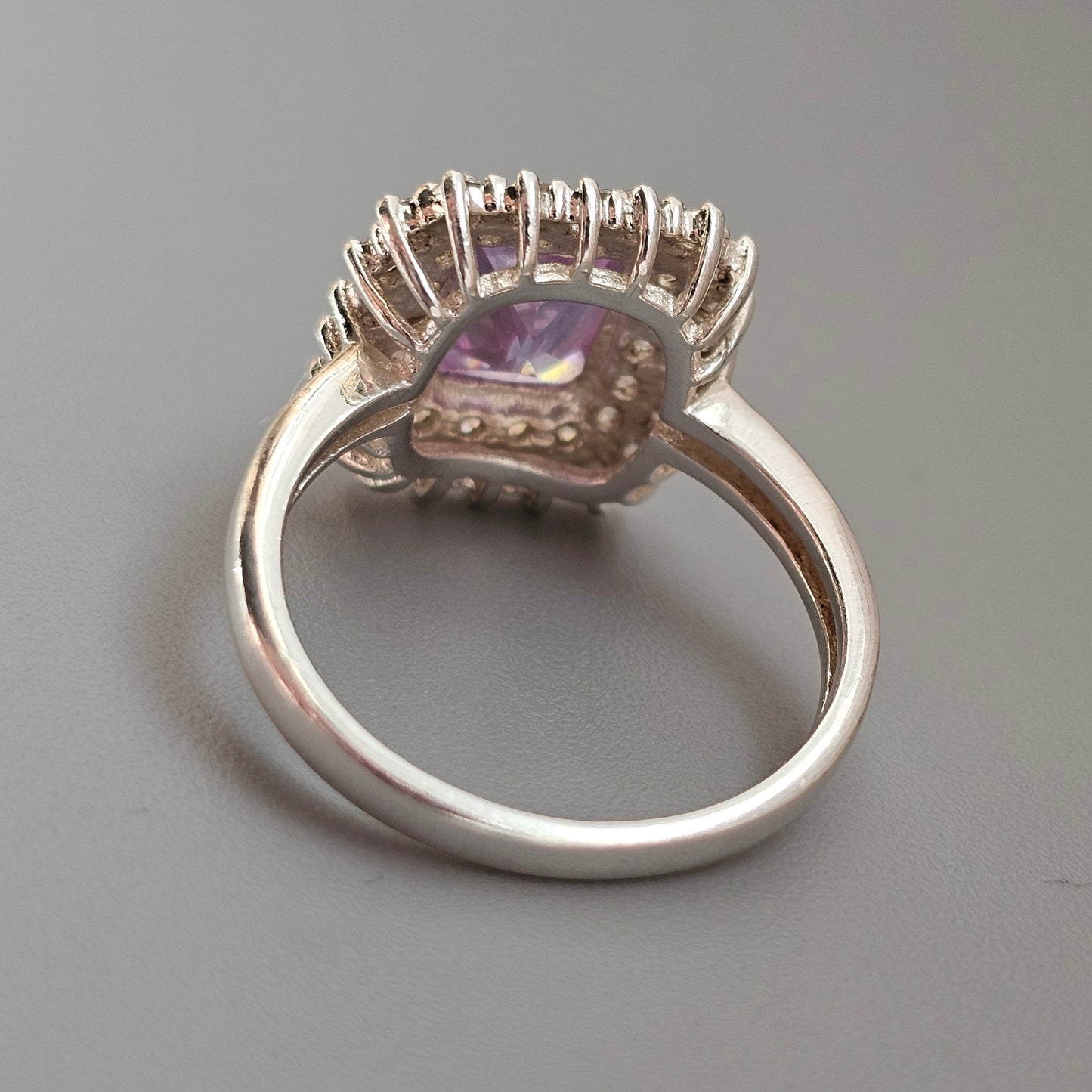 Sterling Silver Pale Purple Cubic Zirconia Halo Ring