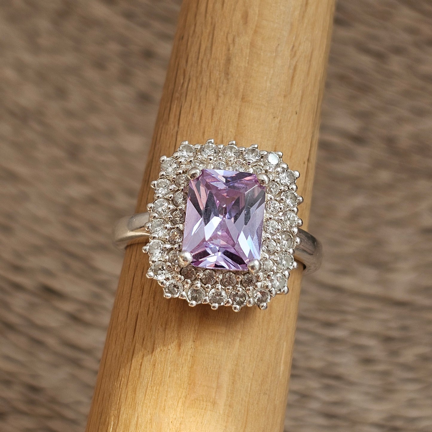 Sterling Silver Pale Purple Cubic Zirconia Halo Ring