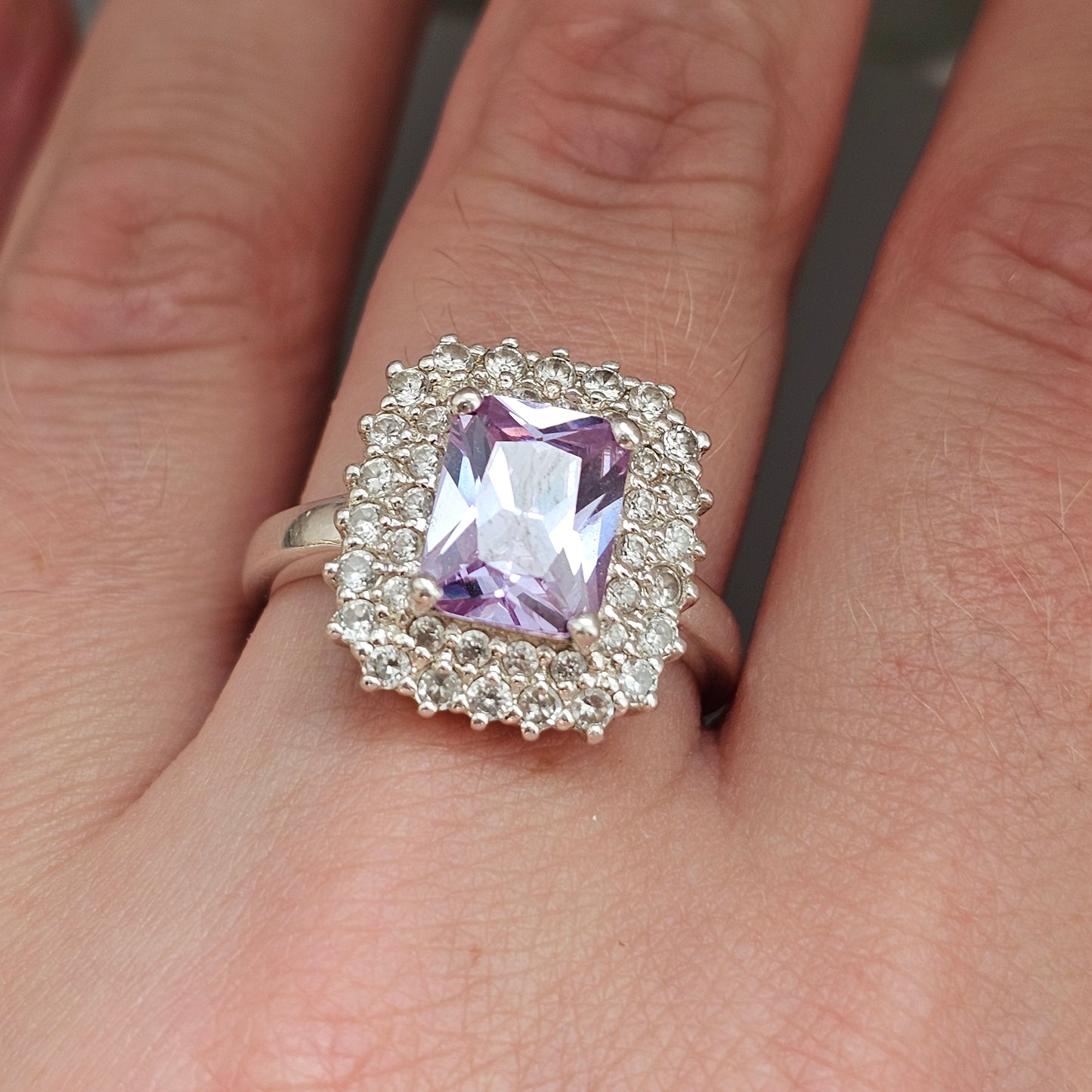 Sterling Silver Pale Purple Cubic Zirconia Halo Ring