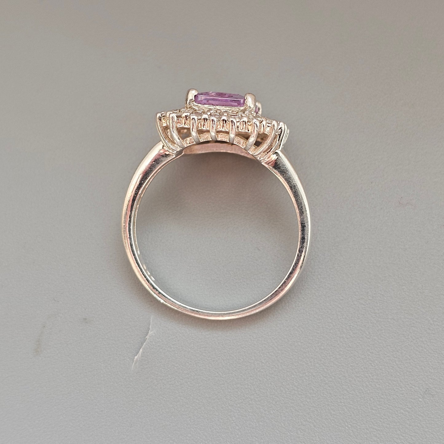 Sterling Silver Pale Purple Cubic Zirconia Halo Ring