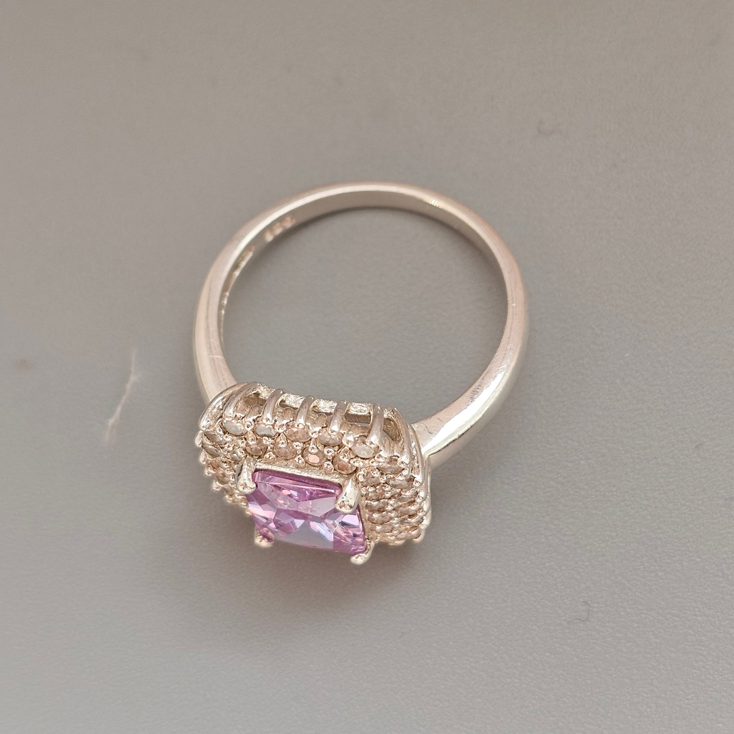 Sterling Silver Pale Purple Cubic Zirconia Halo Ring