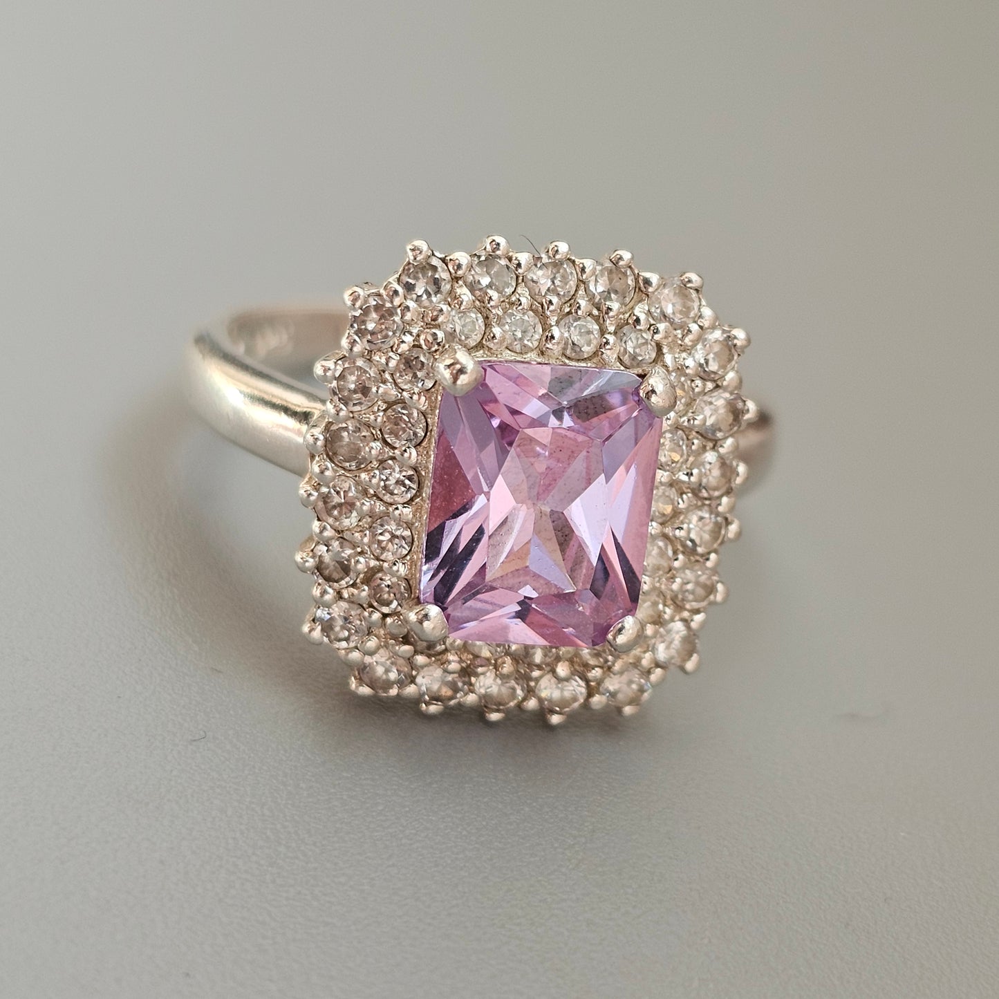 Sterling Silver Pale Purple Cubic Zirconia Halo Ring