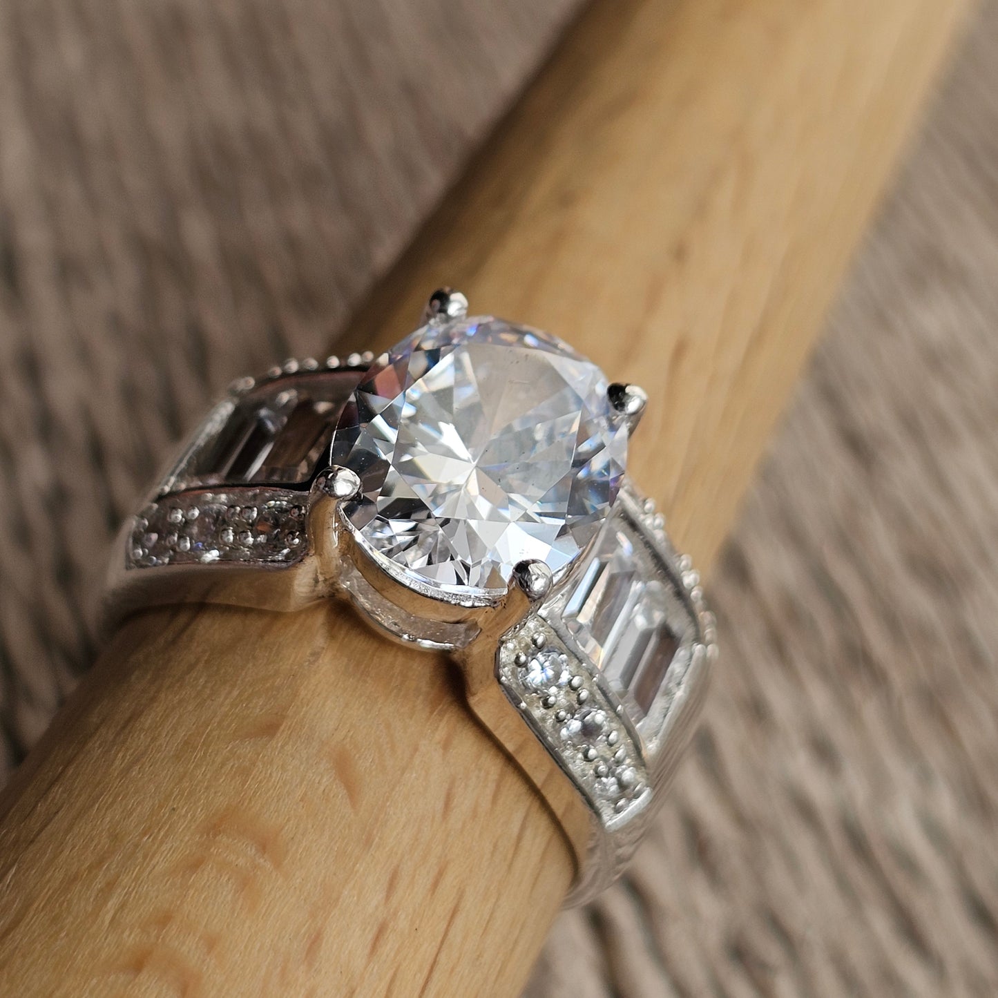 Sterling Silver Oval Cubic Zirconia Statement Ring