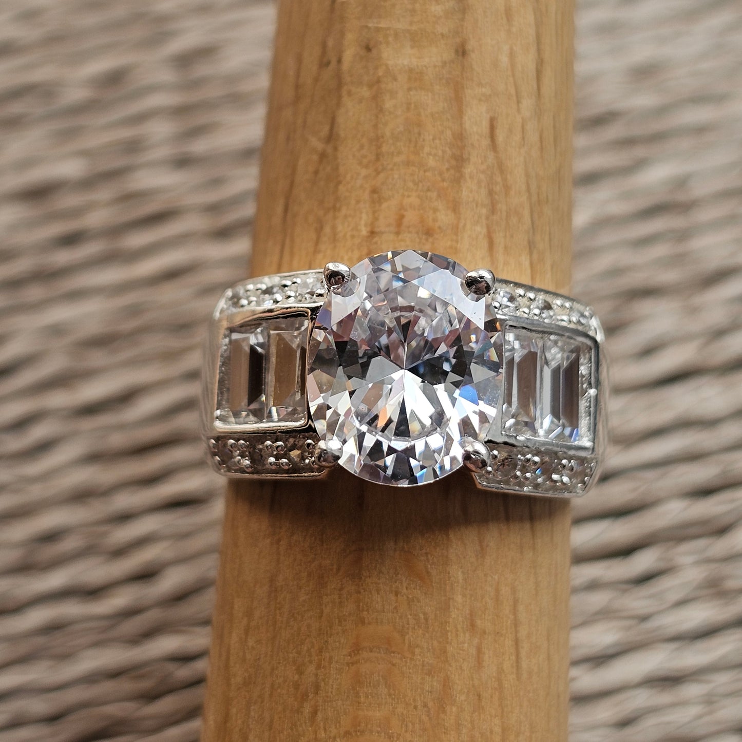 Sterling Silver Oval Cubic Zirconia Statement Ring