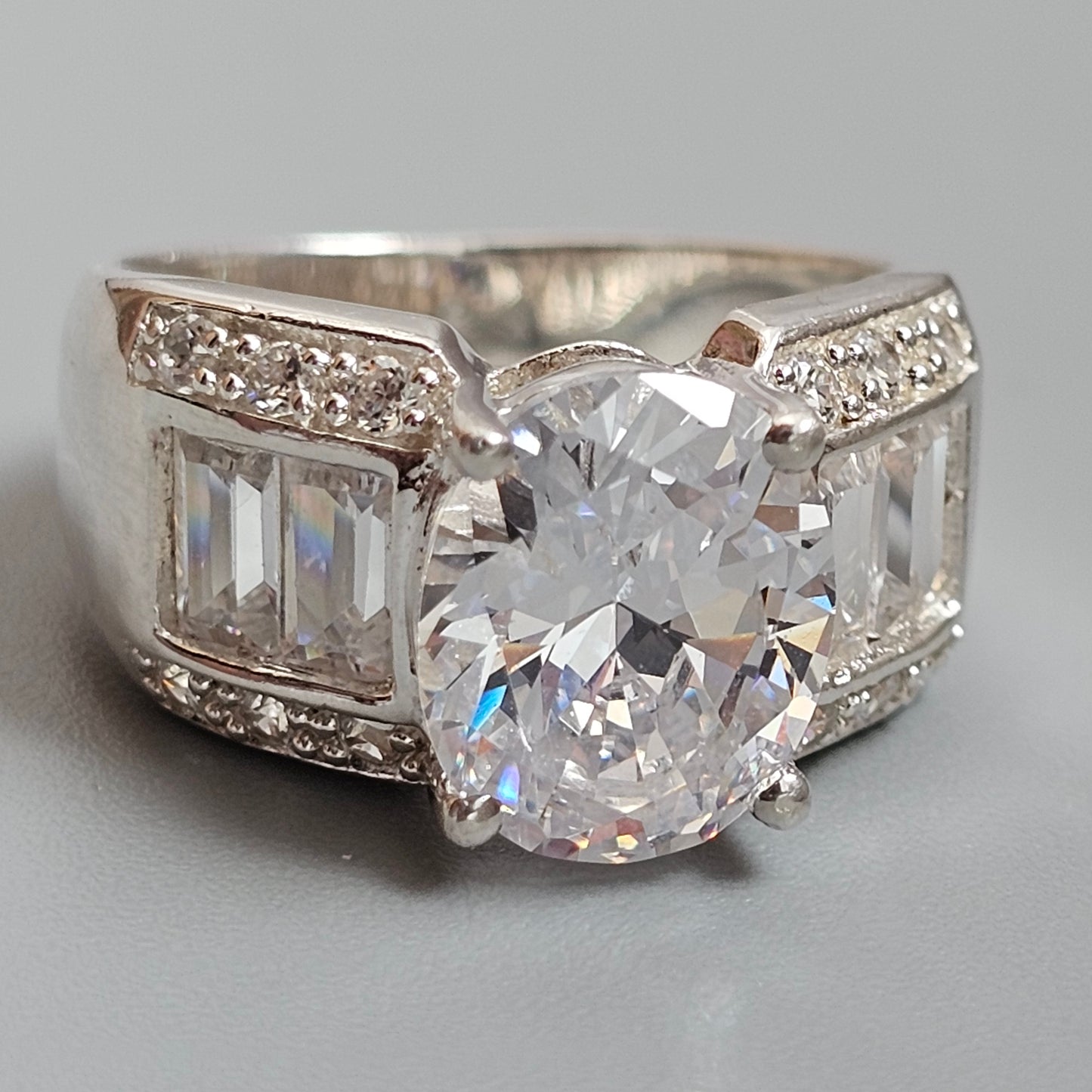 Sterling Silver Oval Cubic Zirconia Statement Ring