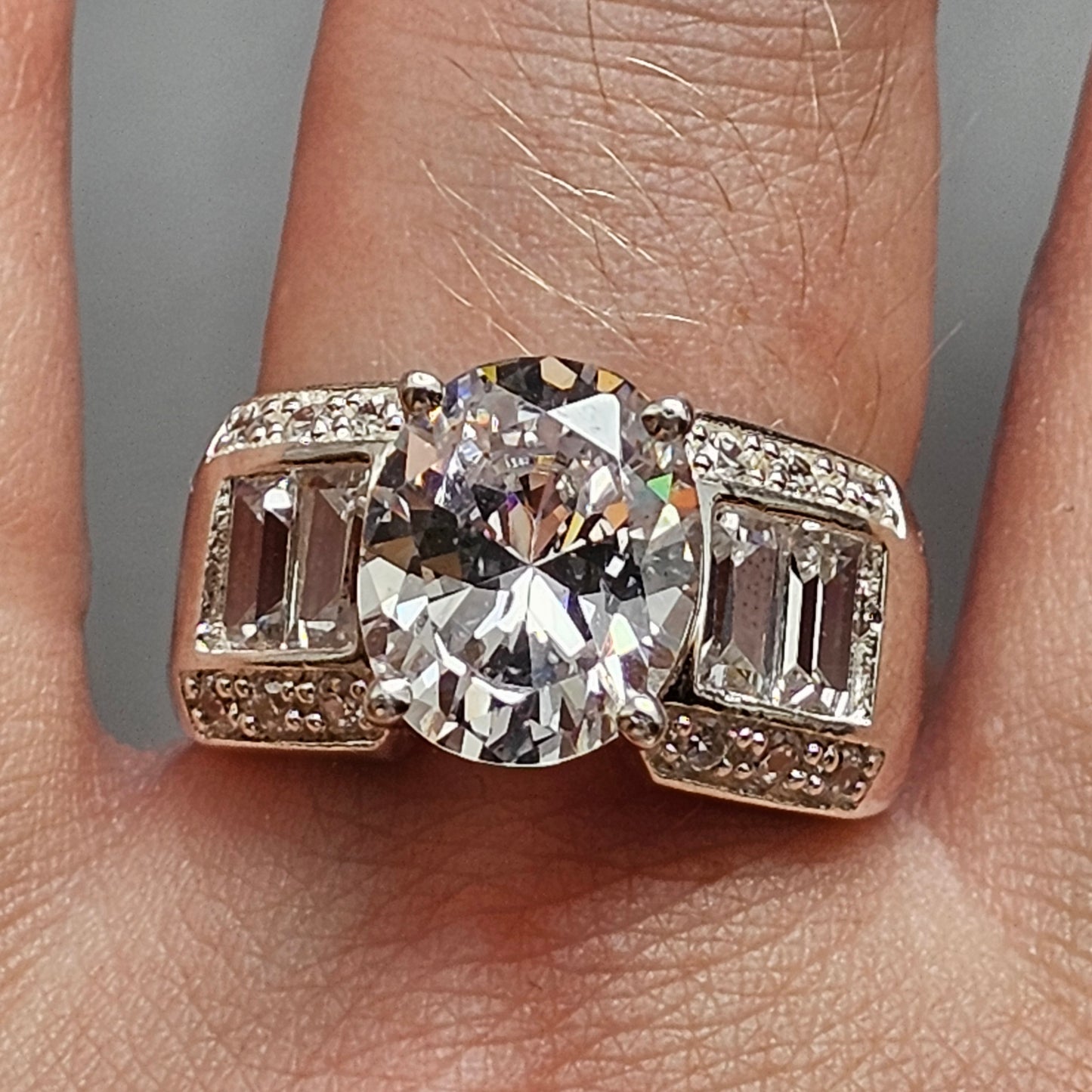 Sterling Silver Oval Cubic Zirconia Statement Ring