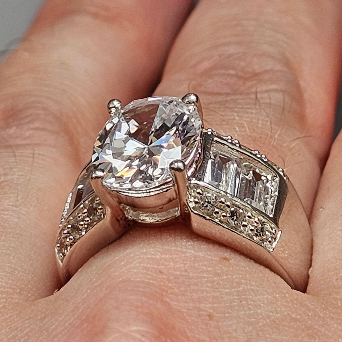 Sterling Silver Oval Cubic Zirconia Statement Ring