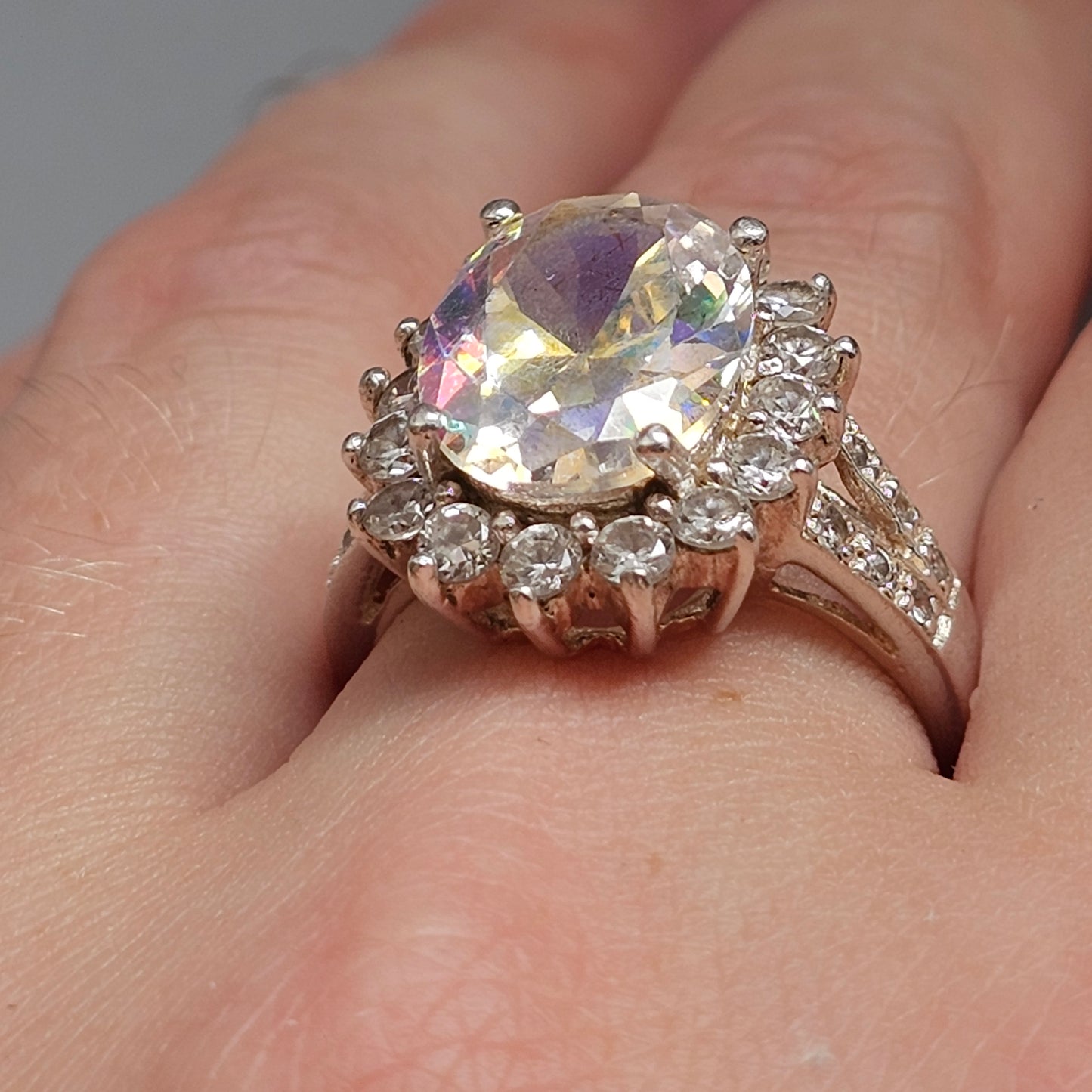 Sterling Silver Iridescent Cubic Zirconia Cluster Ring