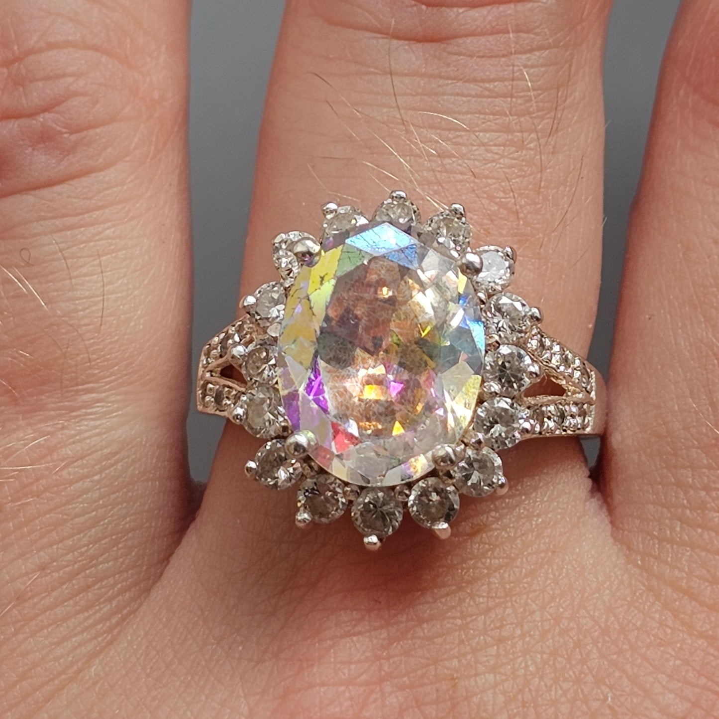 Sterling Silver Iridescent Cubic Zirconia Cluster Ring