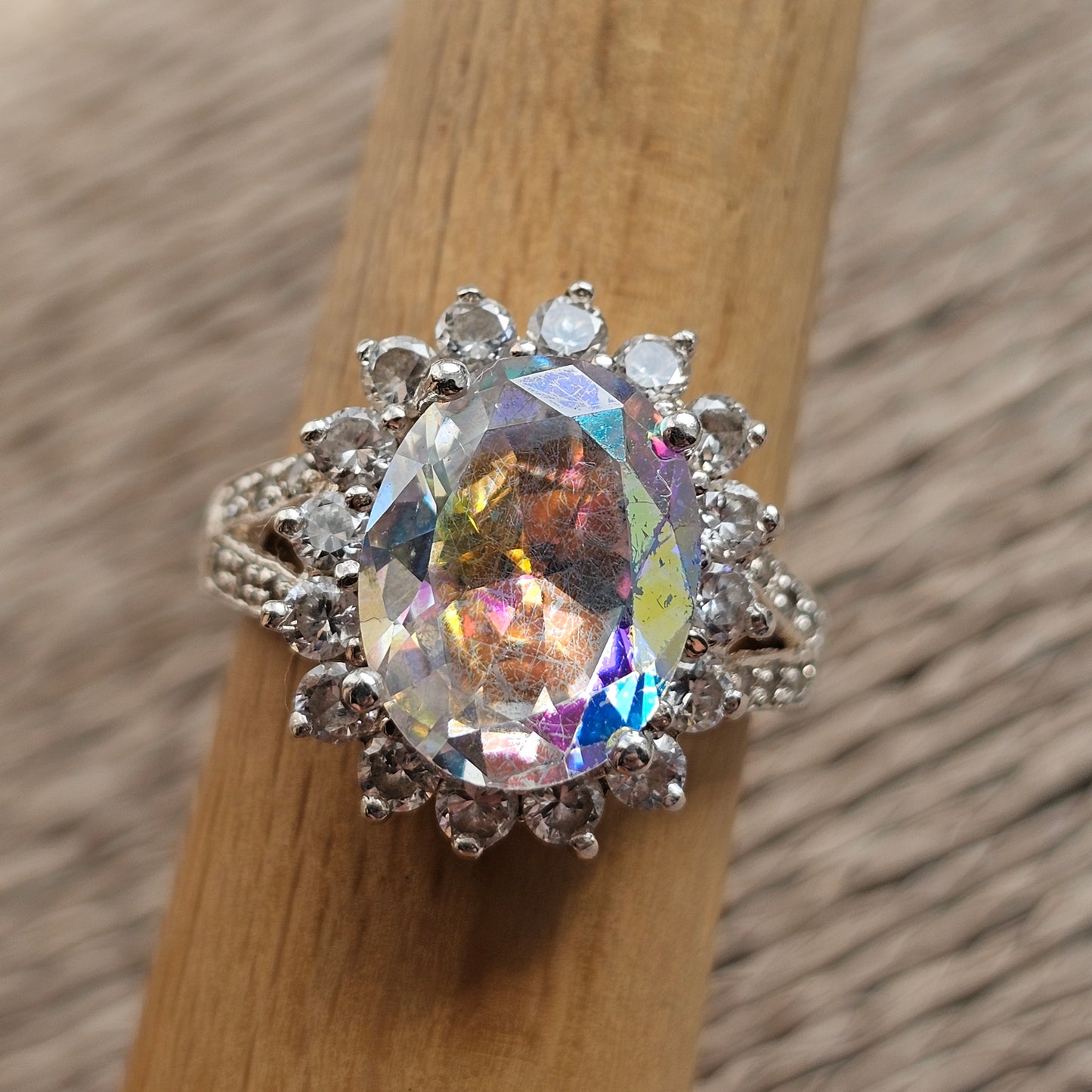 Sterling Silver Iridescent Cubic Zirconia Cluster Ring