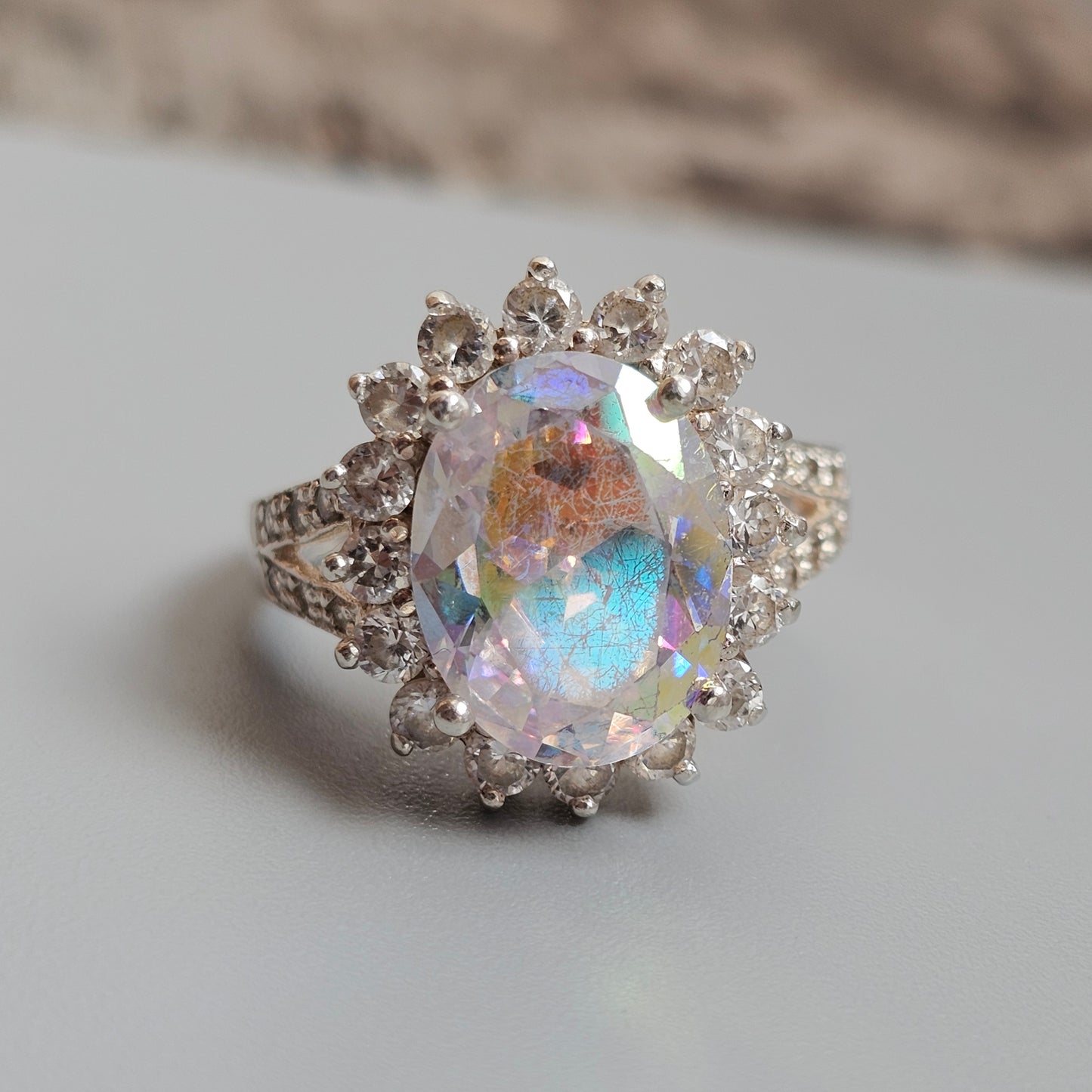 Sterling Silver Iridescent Cubic Zirconia Cluster Ring