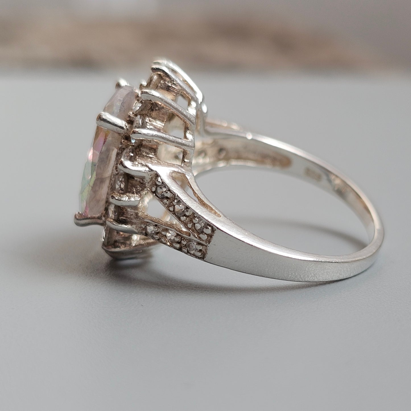 Sterling Silver Iridescent Cubic Zirconia Cluster Ring