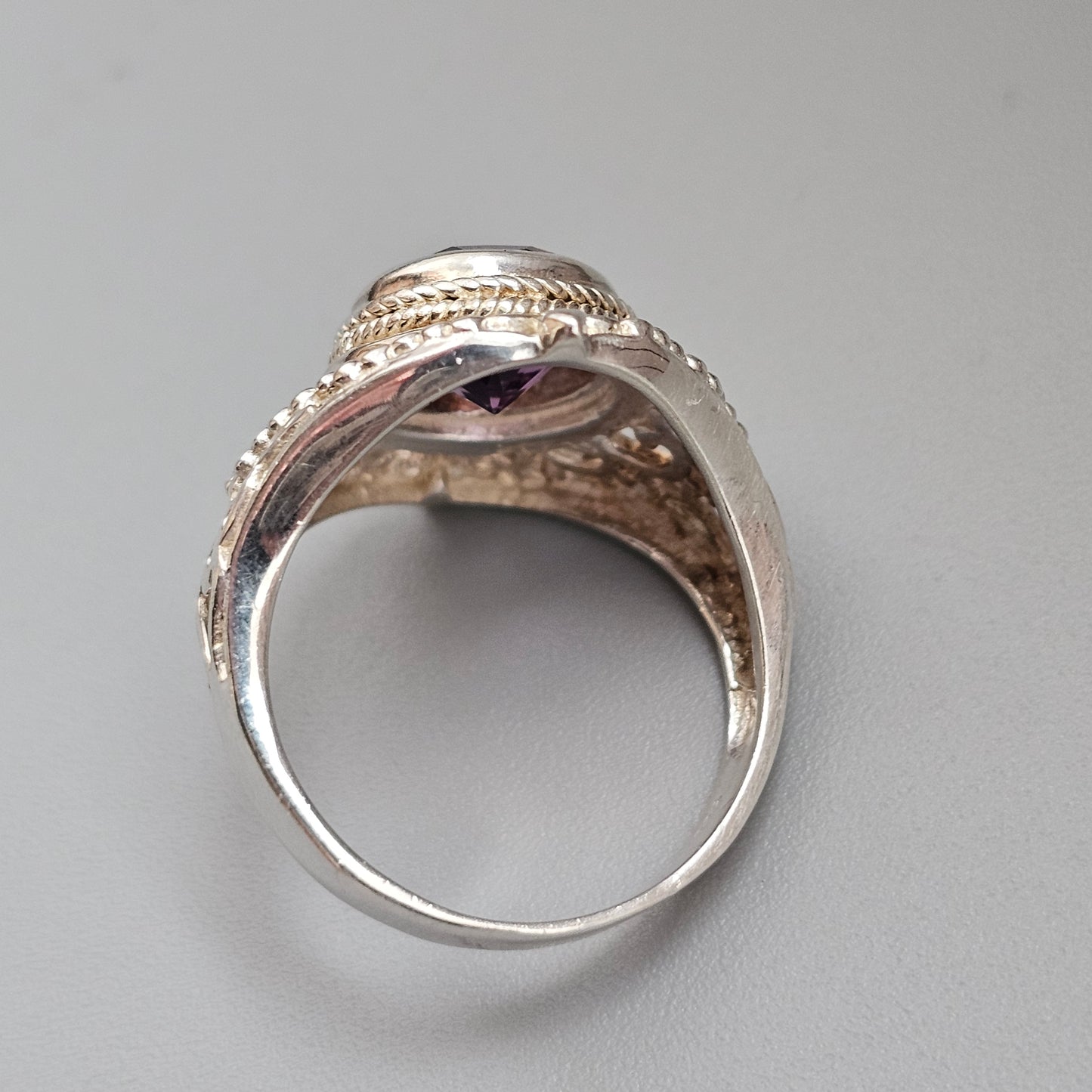 Vintage Sterling Silver Amethyst Filigree Style Ring