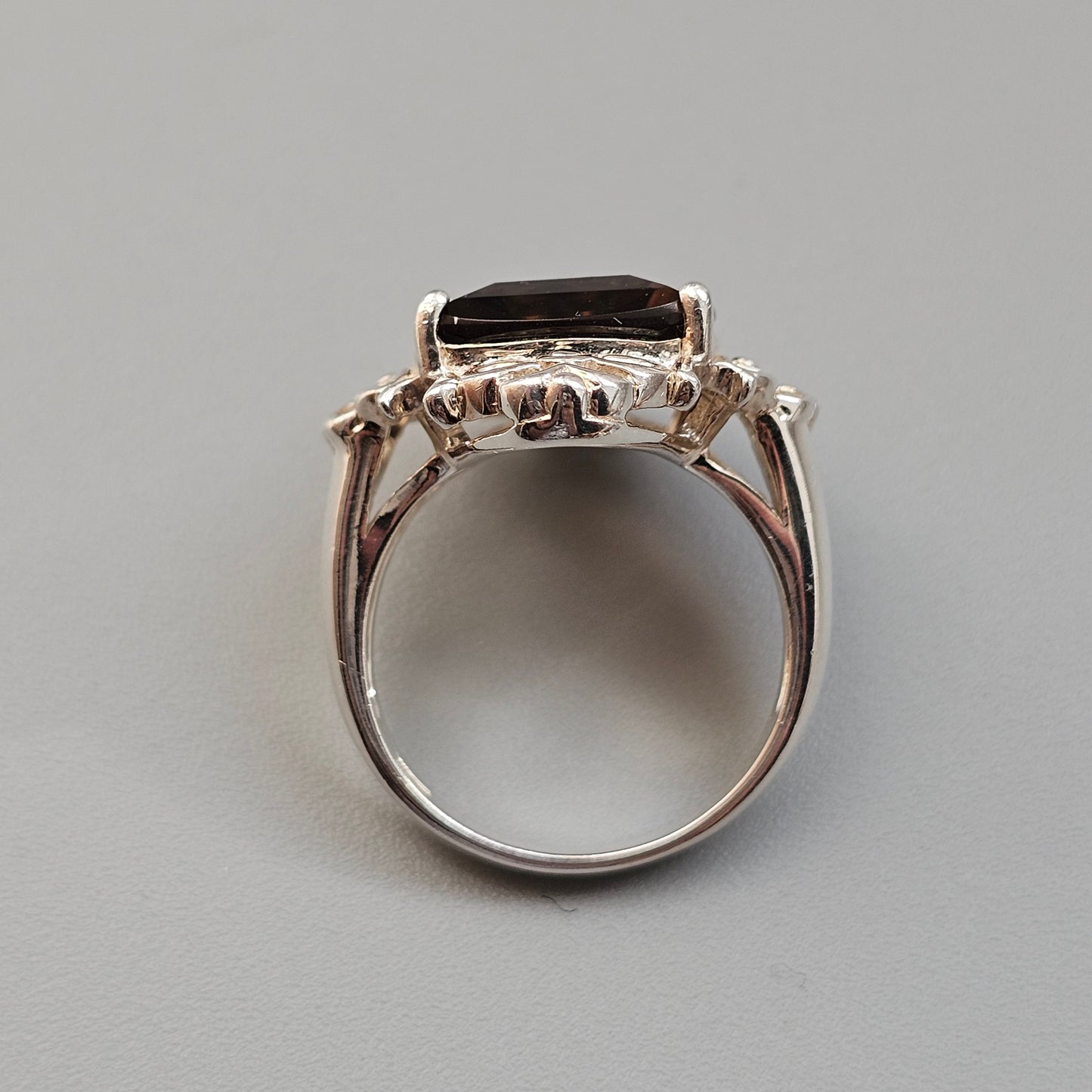 Vintage Sterling Silver Smoky Quartz Filigree Style Ring